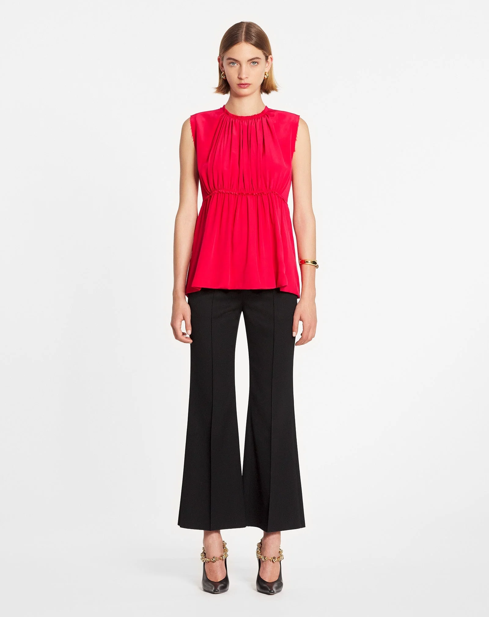 LANVIN WOMEN'S RED SILK SLEEVELESS WAISTED TOP - Image 2