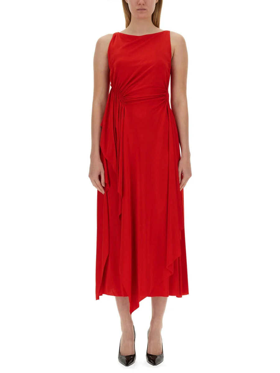LANVIN WOMEN'S RED SLEEVELESS DRAPED DRESS