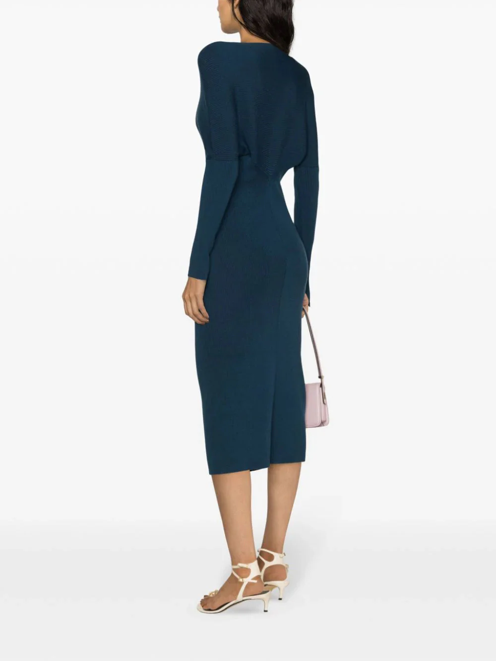 LANVIN WOMEN'S SAPPHIRE RIBBED LONG BUTTONED DRESS - Image 4