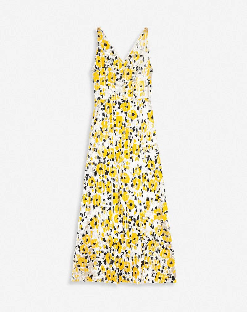 LANVIN WOMEN'S YELLOW FLORAL SLEEVELESS A-LINE MIDI DRESS
