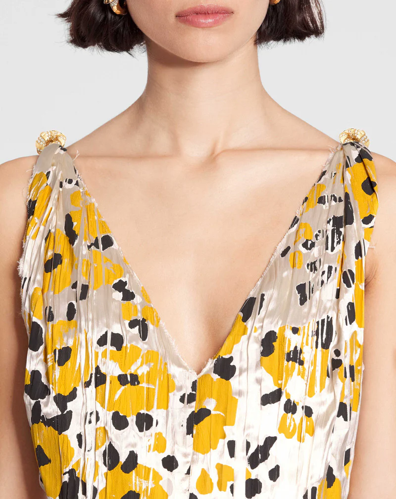 LANVIN WOMEN'S YELLOW FLORAL SLEEVELESS A-LINE MIDI DRESS - Image 5