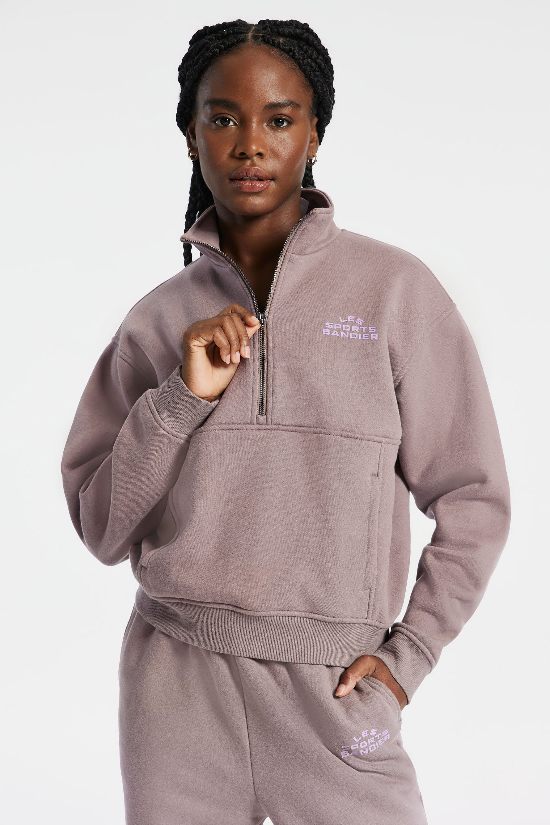 BANDIER Les Sports Bandier 1/2 Zip Sweatshirt - Iron/regal Orchid - Image 2