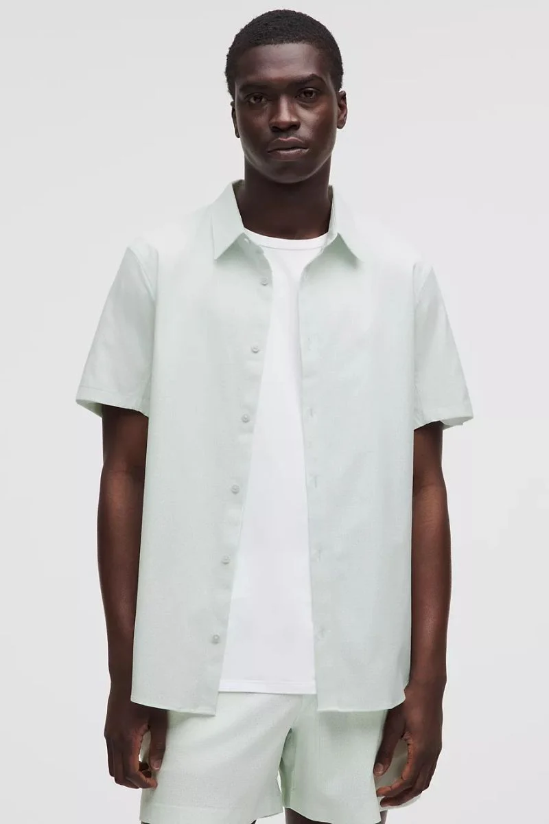 Lululemon Airing Easy Short-Sleeve Shirt-Dotted Link White Ocean Air