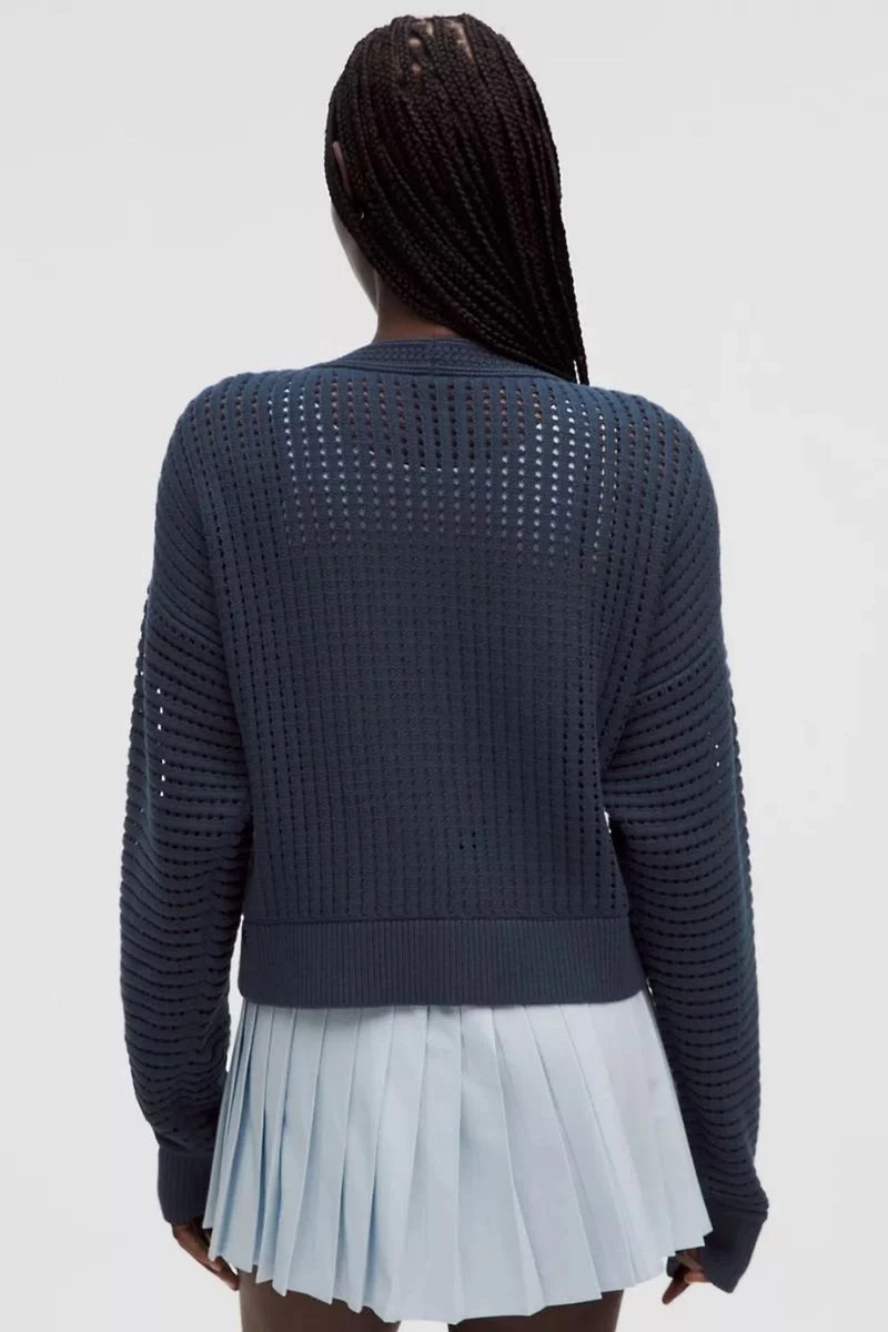 Lululemon Cotton Crochet Mesh Relaxed-Fit Cardigan-Club Blue - Image 2