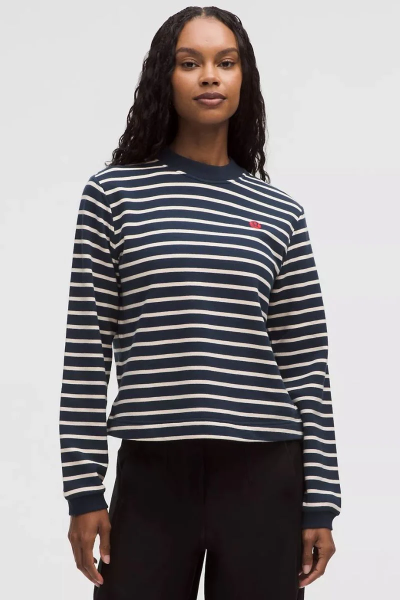 Lululemon Cotton French Terry Crewneck Pullover-Yachtie Stripe Club Blue Light Ivory