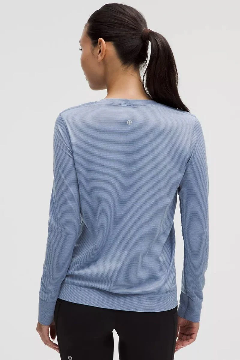 Lululemon Swiftly Relaxed Long-Sleeve Shirt
Hip Lengt-Spandex Stripe Washed Denim/Starch Blue - Image 2