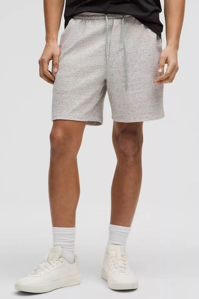Lululemon Textured Double-Knit Cotton Short 7"-Heathered Melody Light Grey/Black