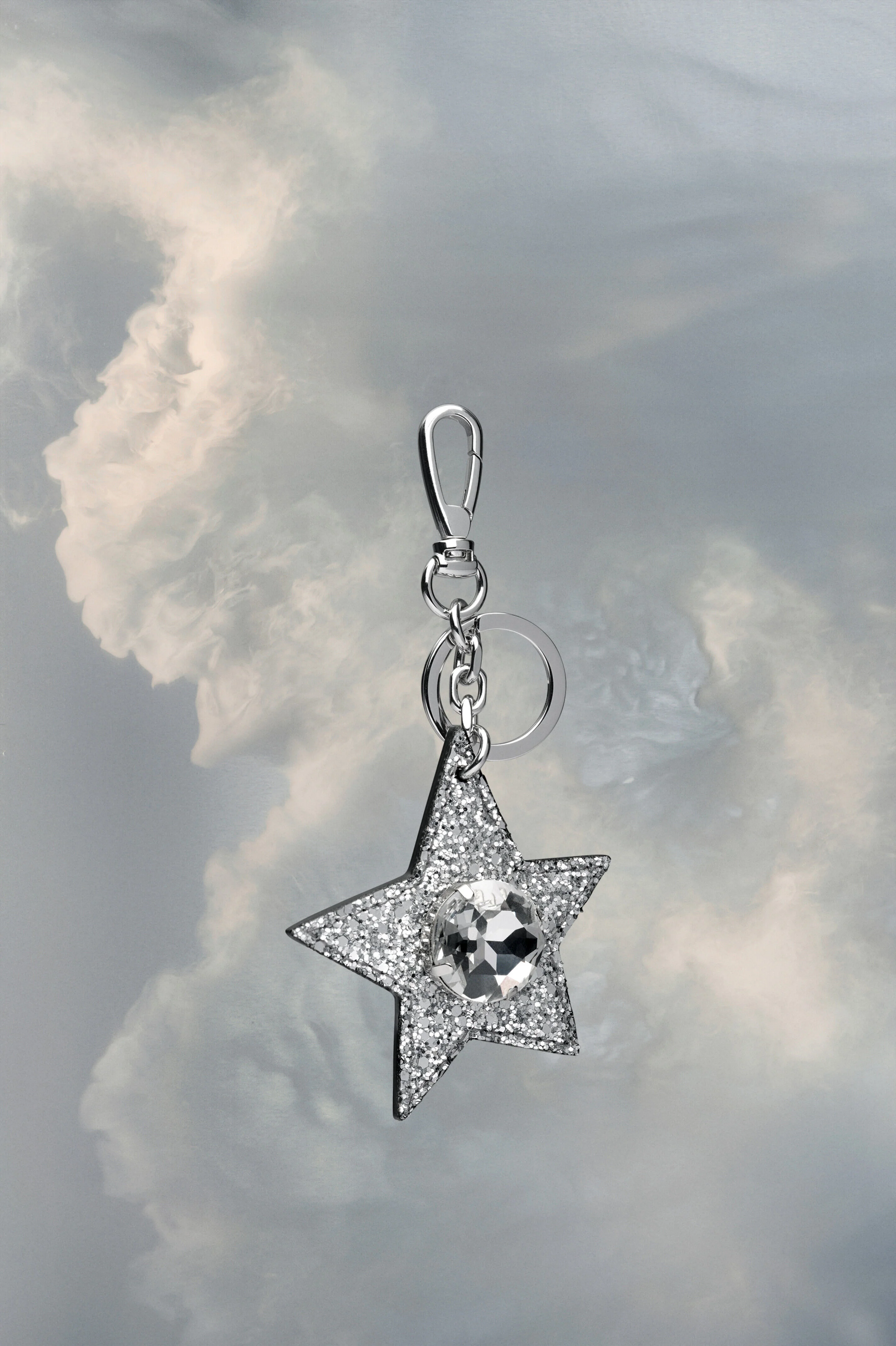MAISON MARGIELA MEN'S SILVER STAR KEYCHAIN WITH CRYSTAL