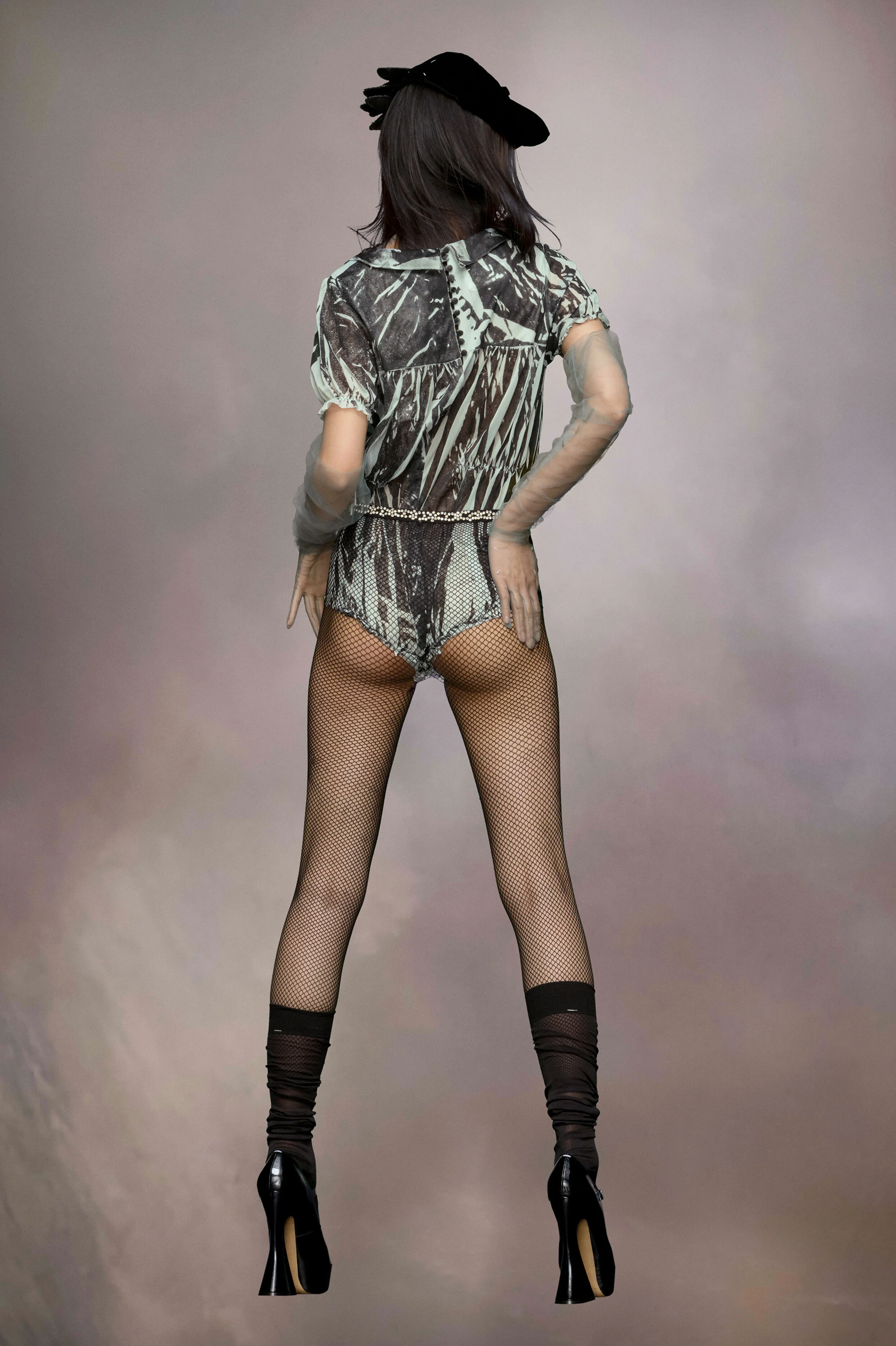MAISON MARGIELA MEN'S BLACK FISHNET LEGGINGS WITH EMBELLISHMENTS - Image 4