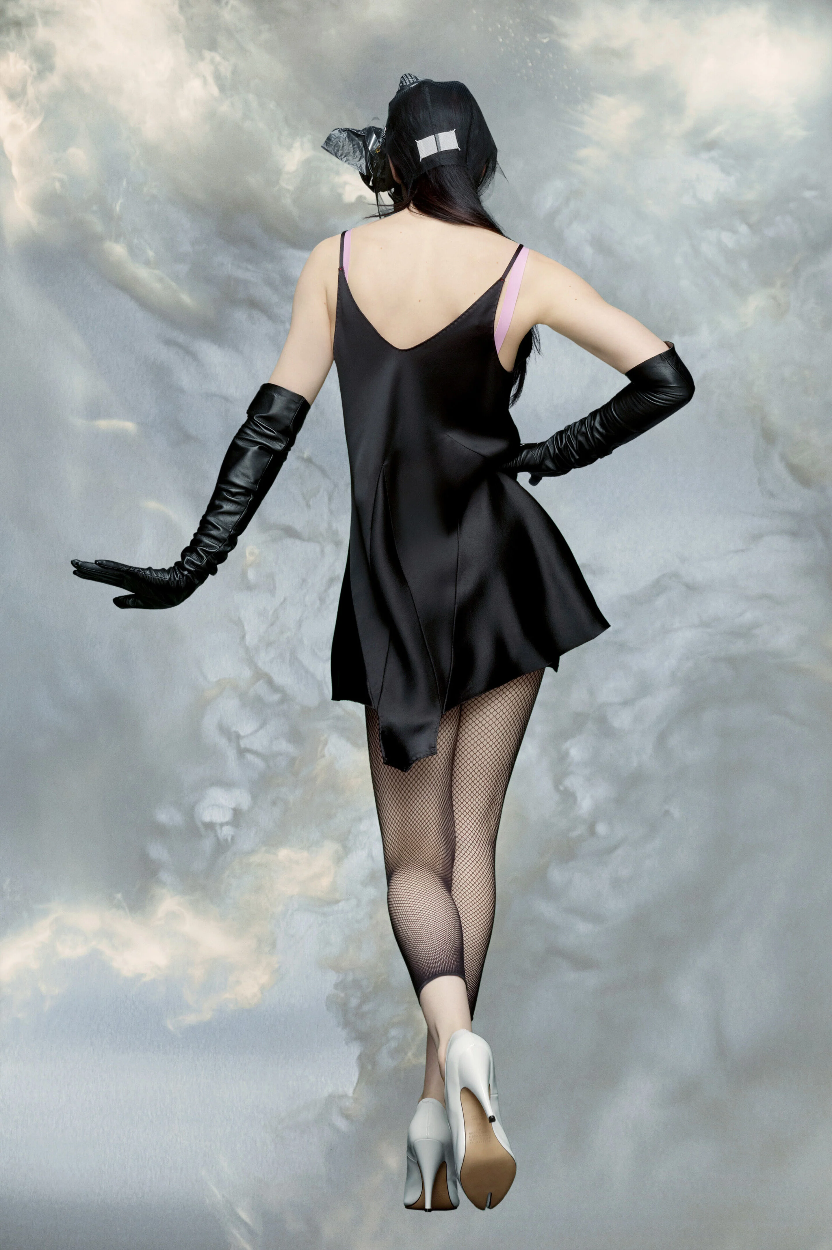 MAISON MARGIELA WOMEN'S BLACK ASYMMETRICAL SATIN DRESS - Image 4