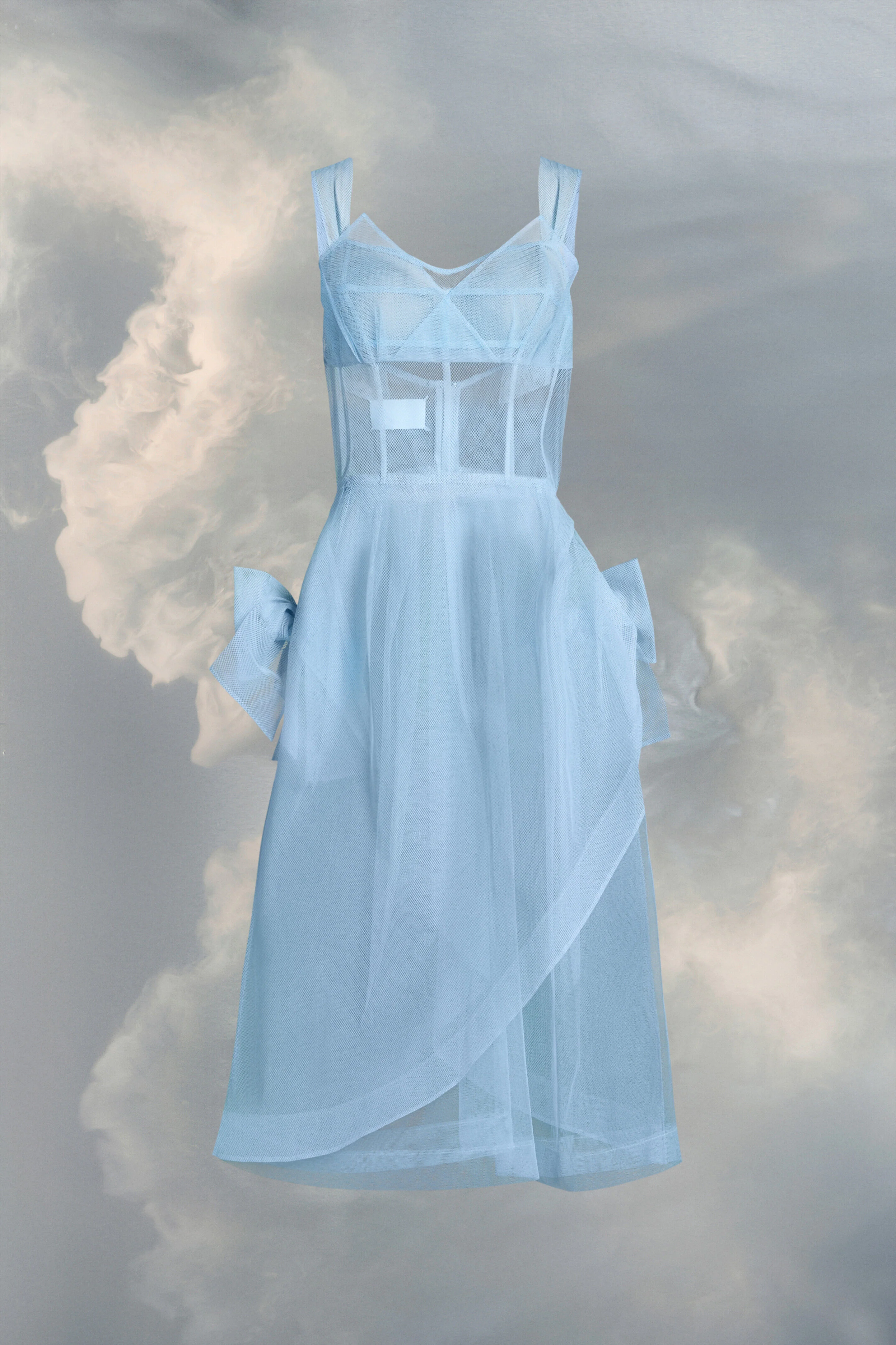 MAISON MARGIELA WOMEN'S LIGHT BLUE SHEER MIDI DRESS