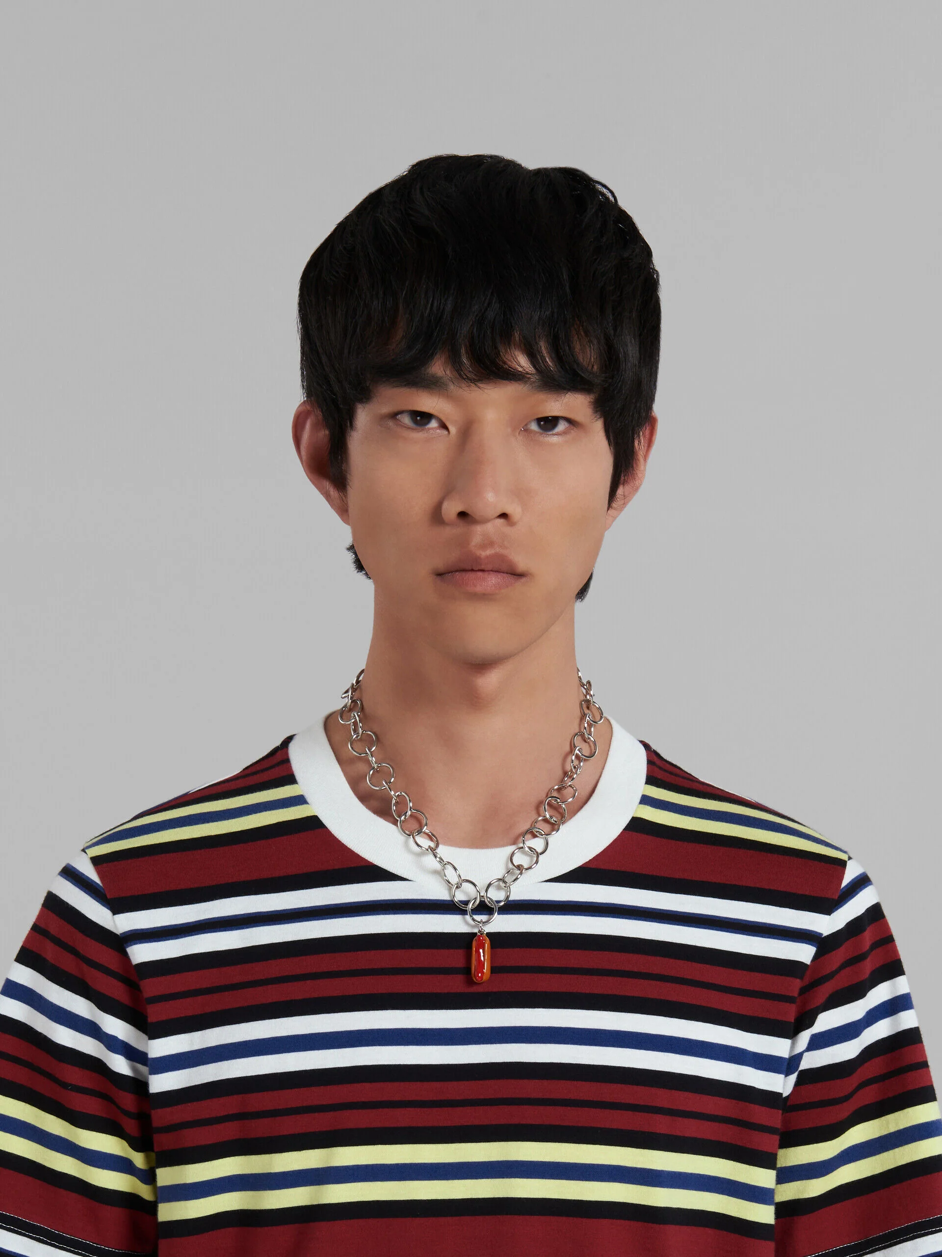 MARNI MEN'S SILVER CHAIN NECKLACE WITH RED PENDANT - Image 2