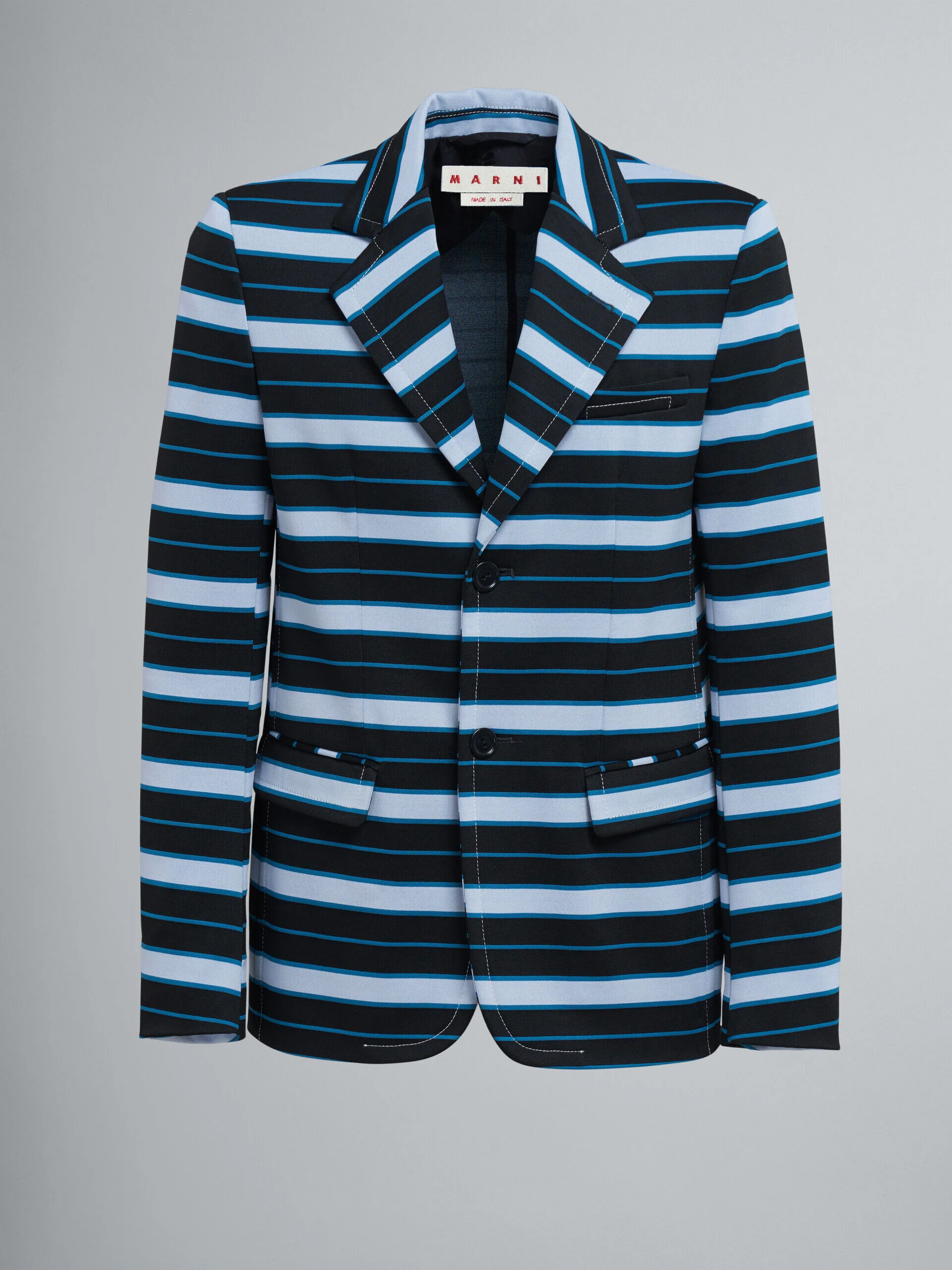 MARNI MEN'S BLACK AND BLUE STRIPED BLAZER