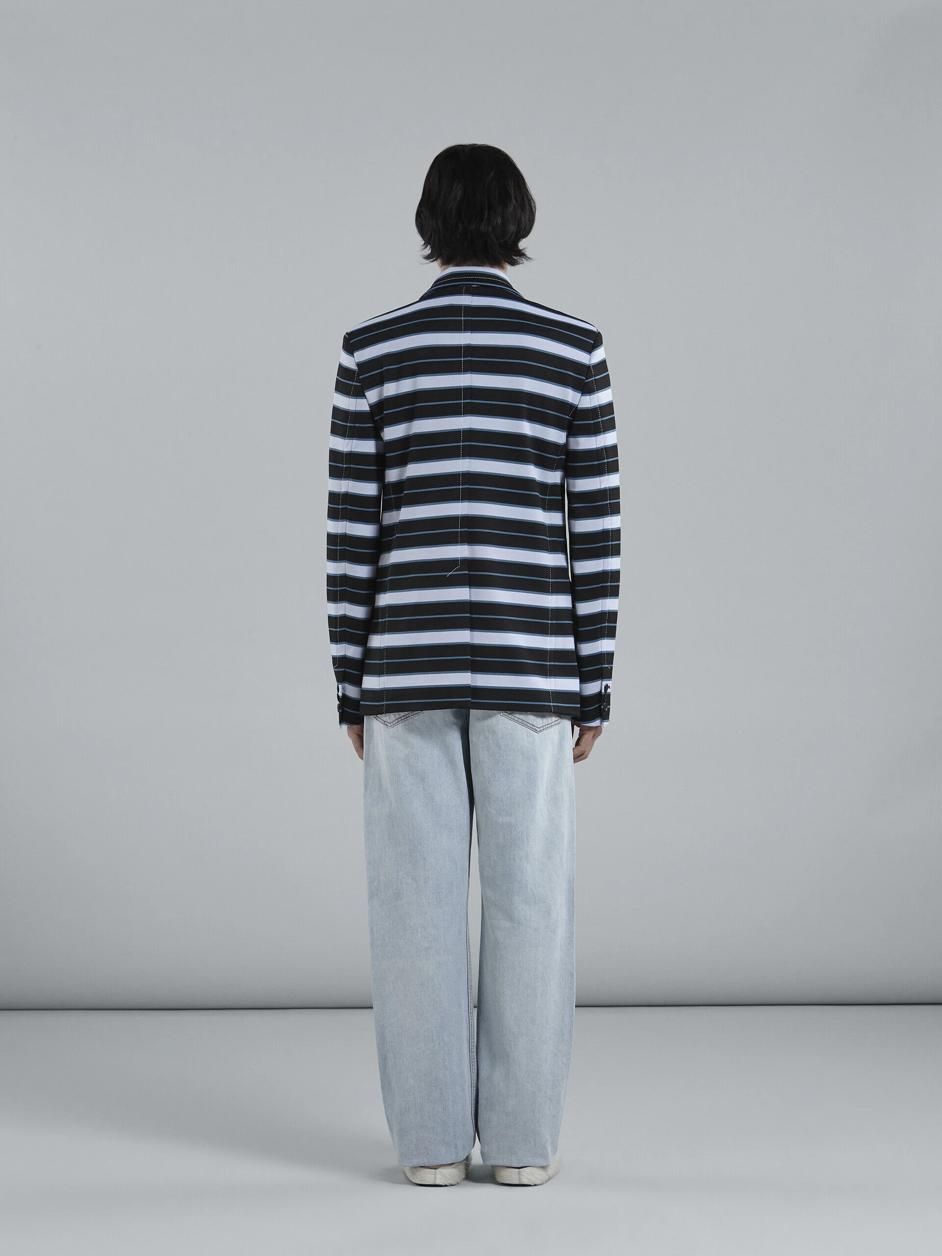 MARNI MEN'S BLACK AND BLUE STRIPED BLAZER - Image 3