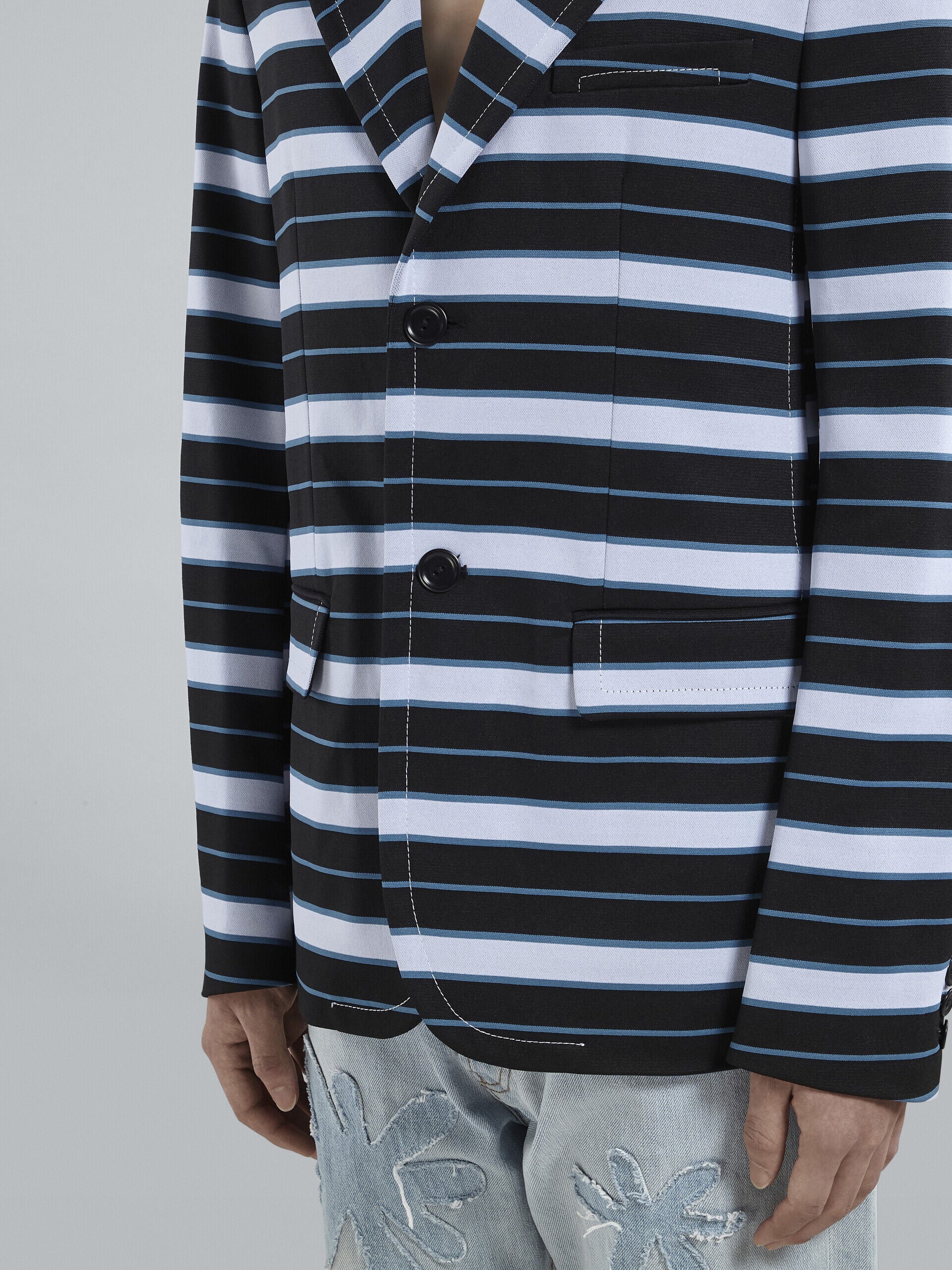 MARNI MEN'S BLACK AND BLUE STRIPED BLAZER - Image 5