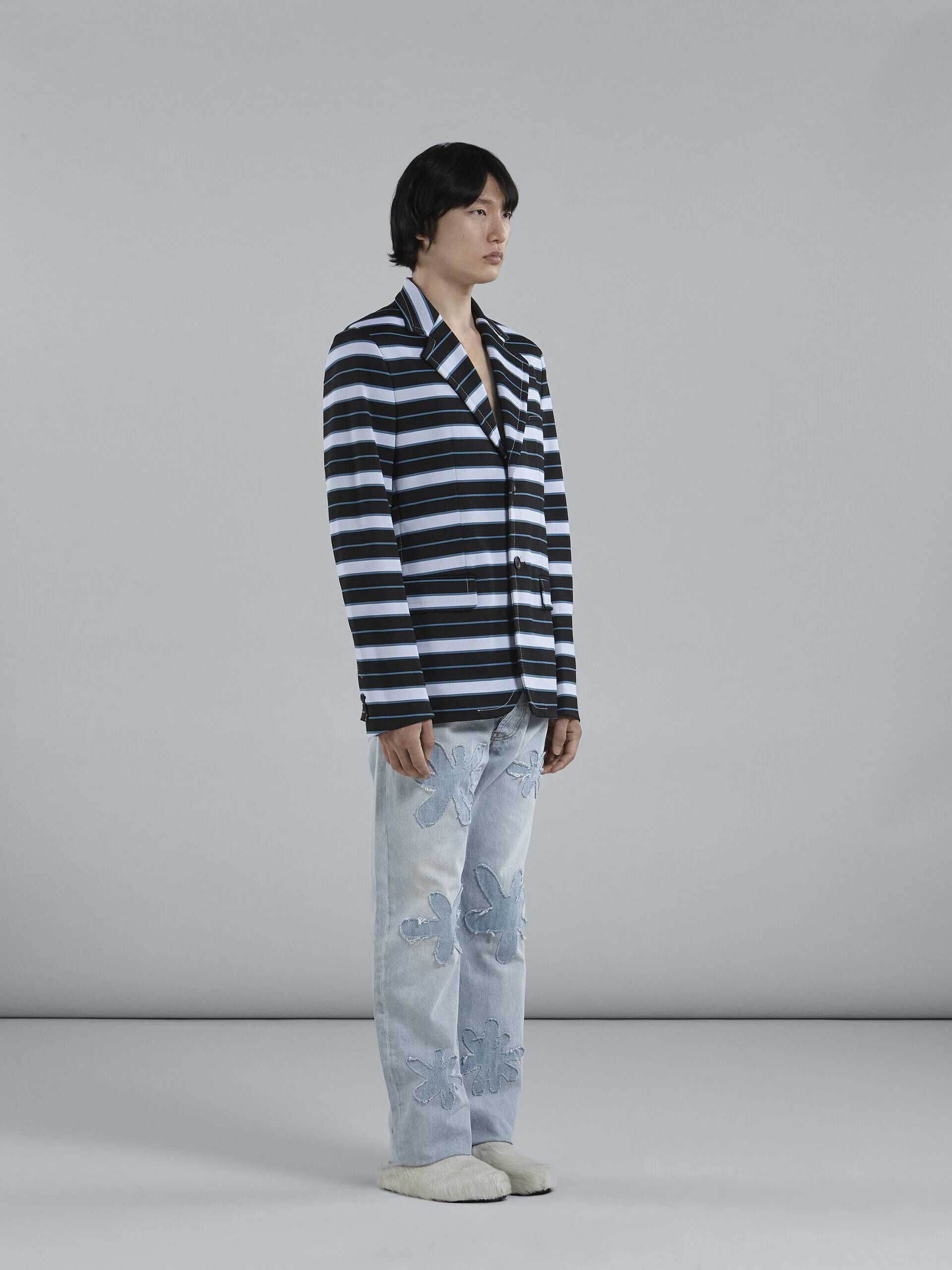 MARNI MEN'S BLACK AND BLUE STRIPED BLAZER - Image 6