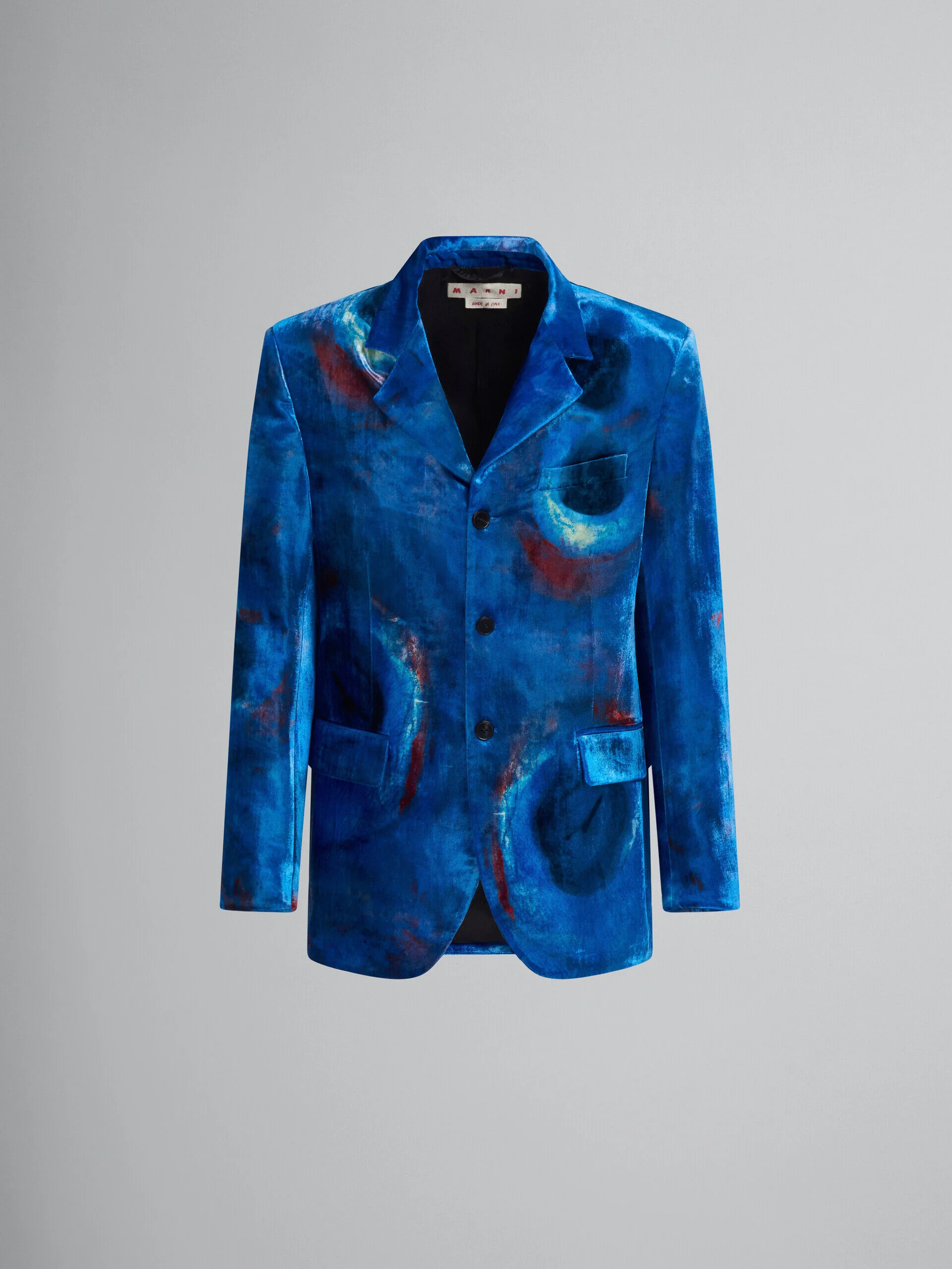 MARNI MEN'S COBALT VELVET THREE-BUTTON JACKET