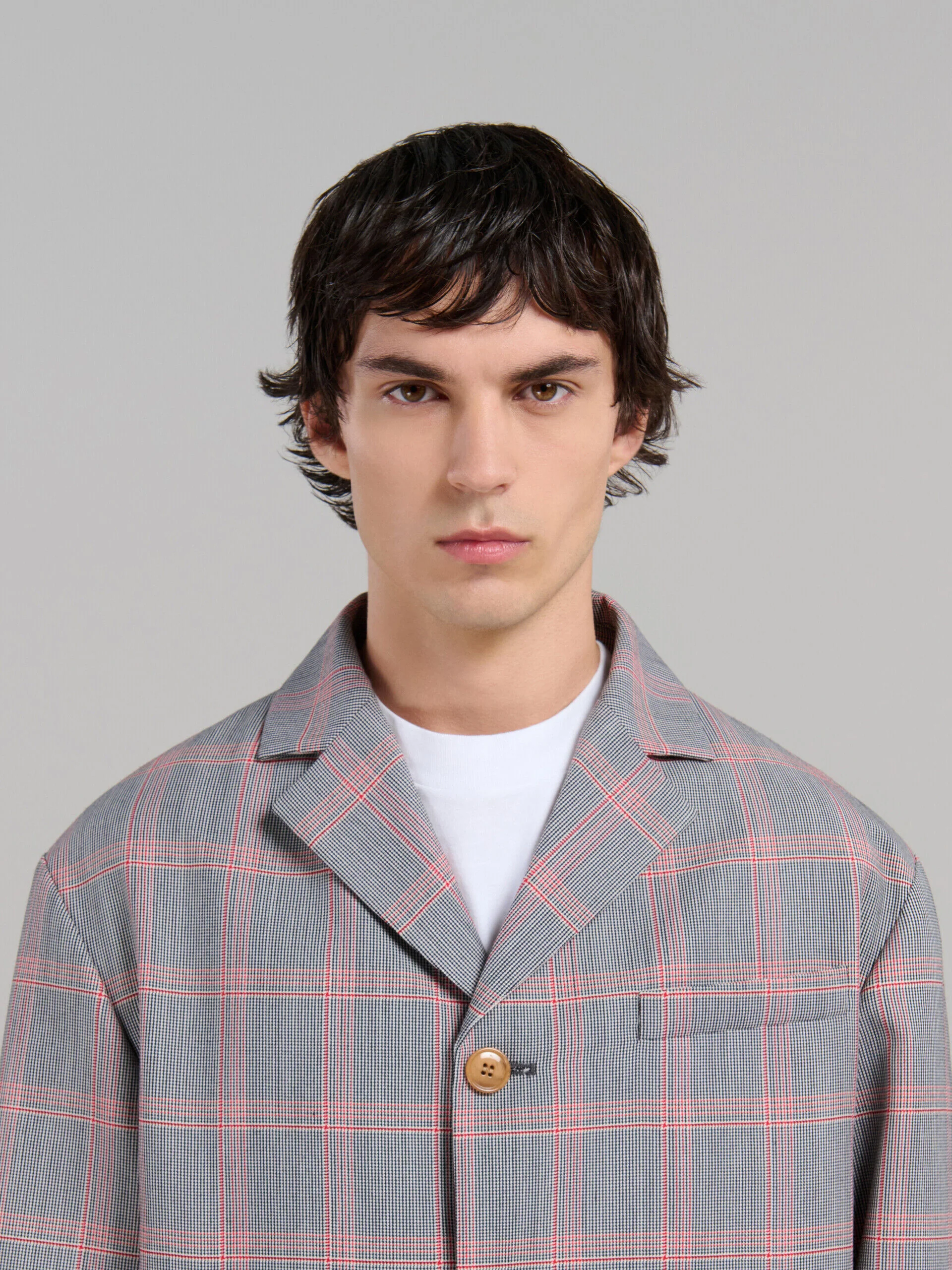 MARNI MEN'S GRAY PLAID TAILORED JACKET - Image 4