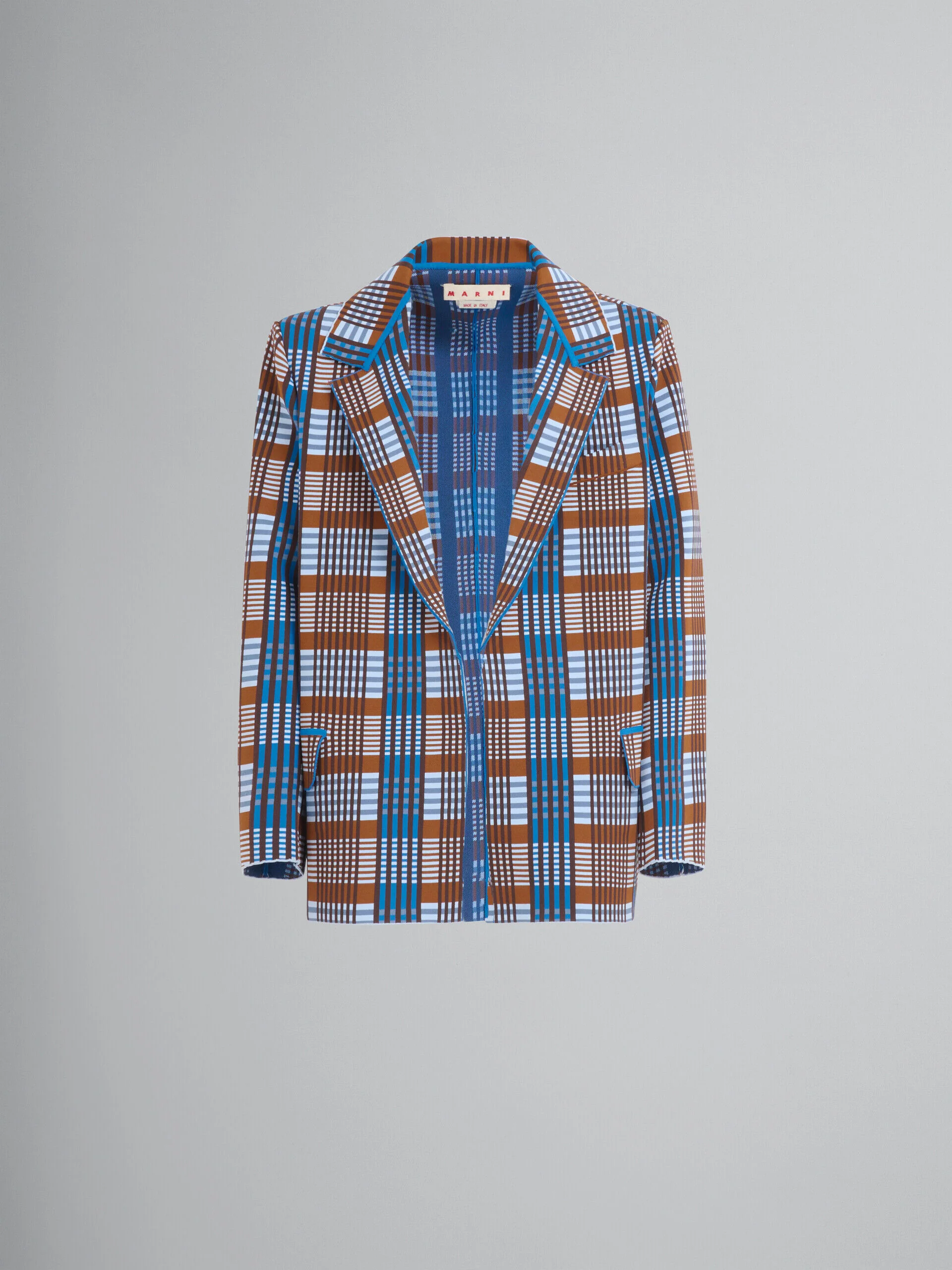 MARNI MEN'S BLUE AND BROWN PLAID BLAZER