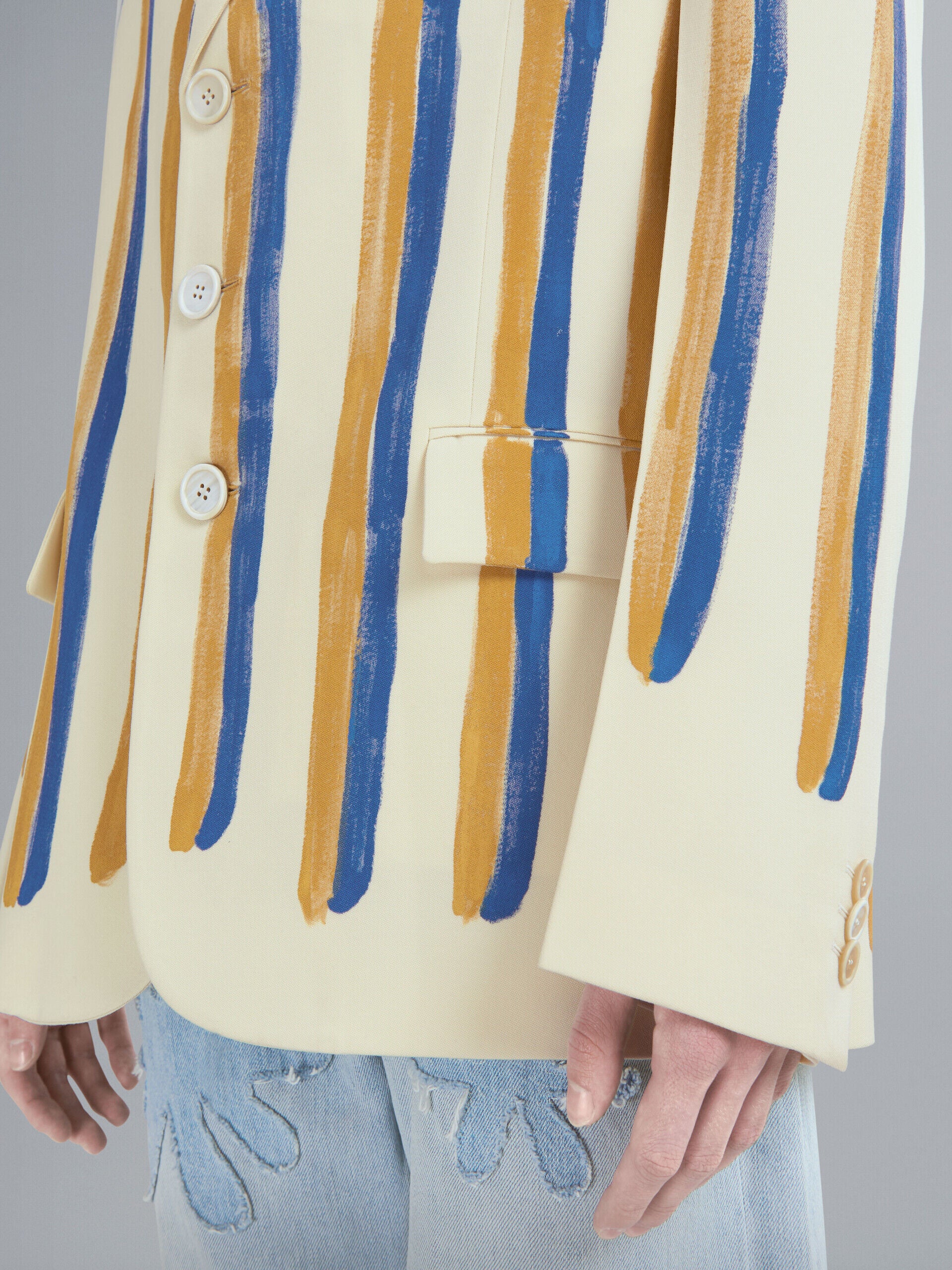 MARNI MEN'S ANTIQUE WHITE STRIPED BLAZER - Image 5