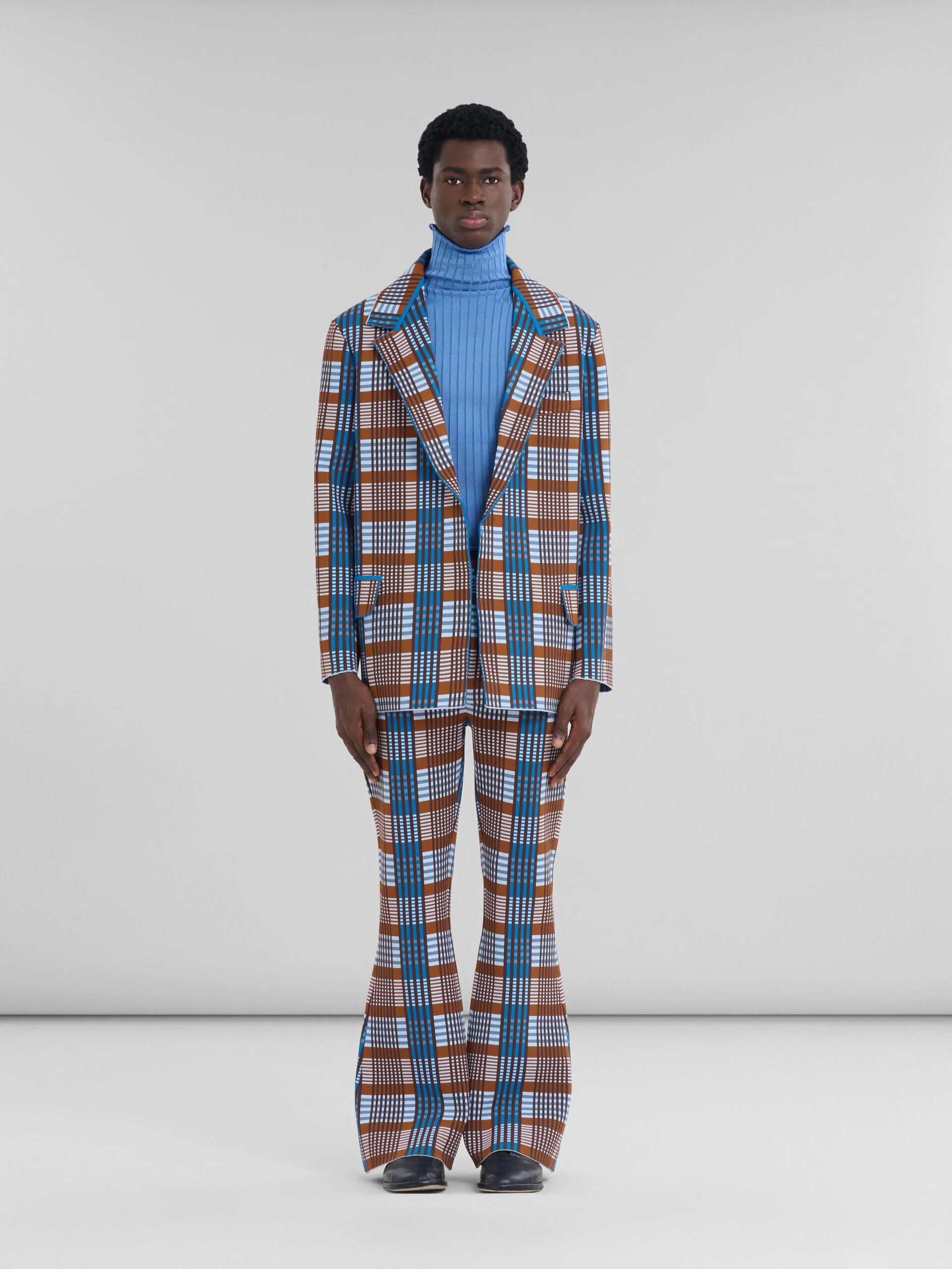 MARNI MEN'S BLUE AND BROWN PLAID BLAZER - Image 2