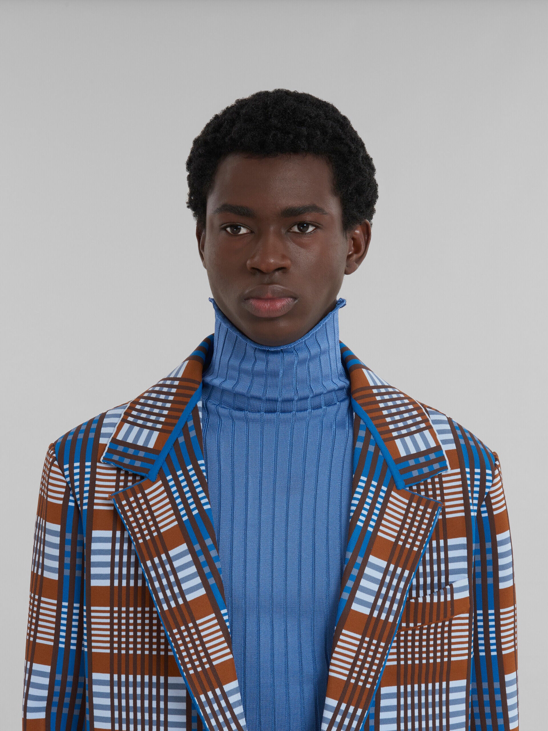 MARNI MEN'S BLUE AND BROWN PLAID BLAZER - Image 4