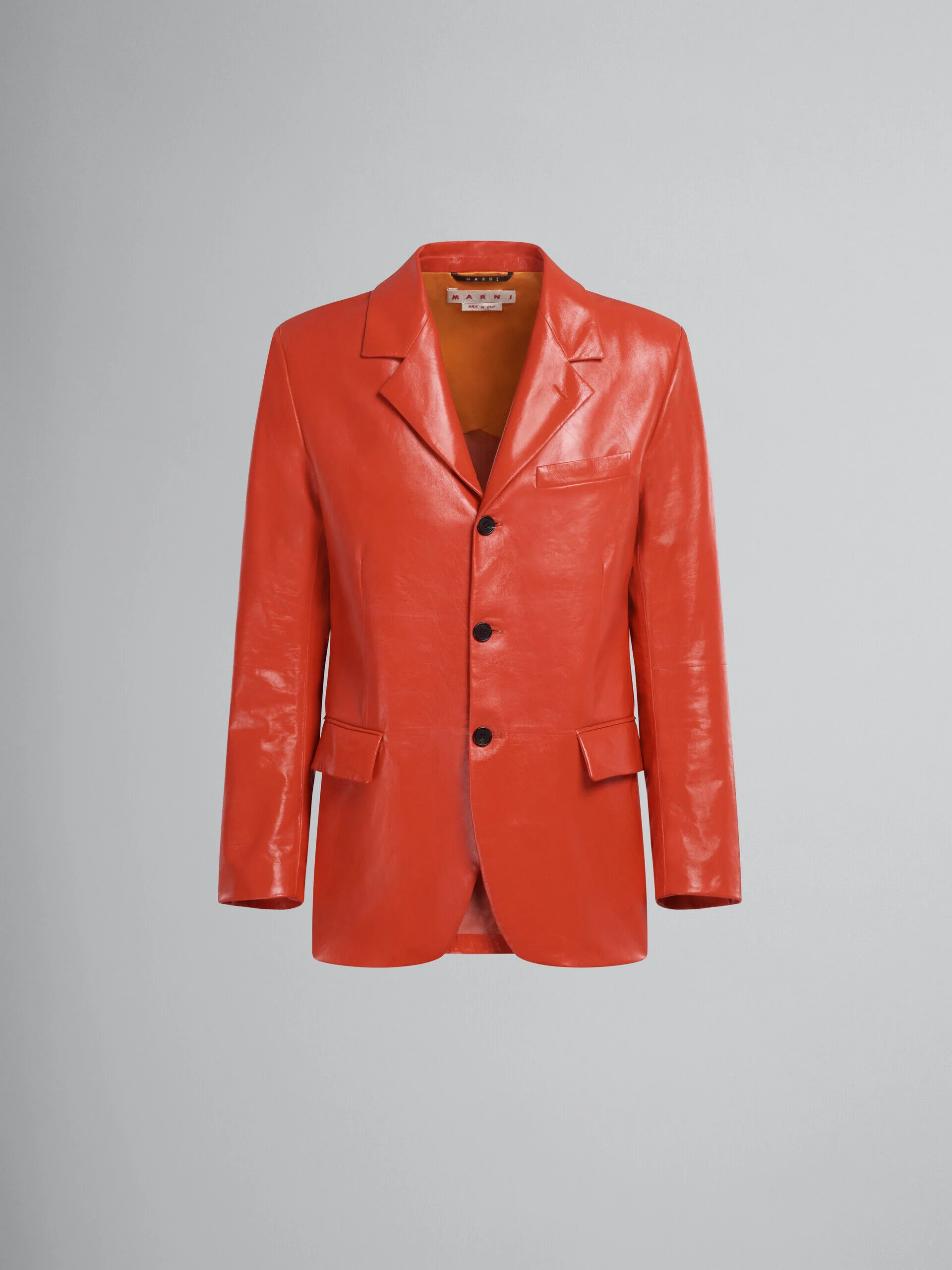 MARNI MEN'S ORANGE-RED LEATHER TAILORED JACKET