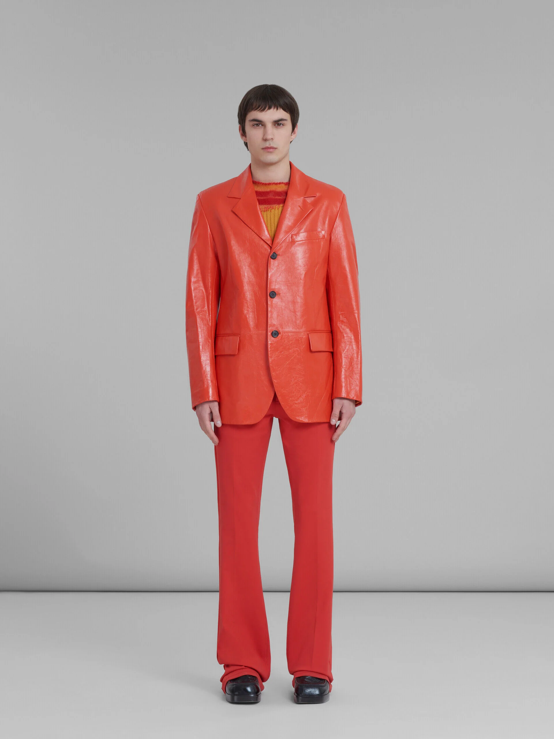 MARNI MEN'S ORANGE-RED LEATHER TAILORED JACKET - Image 2