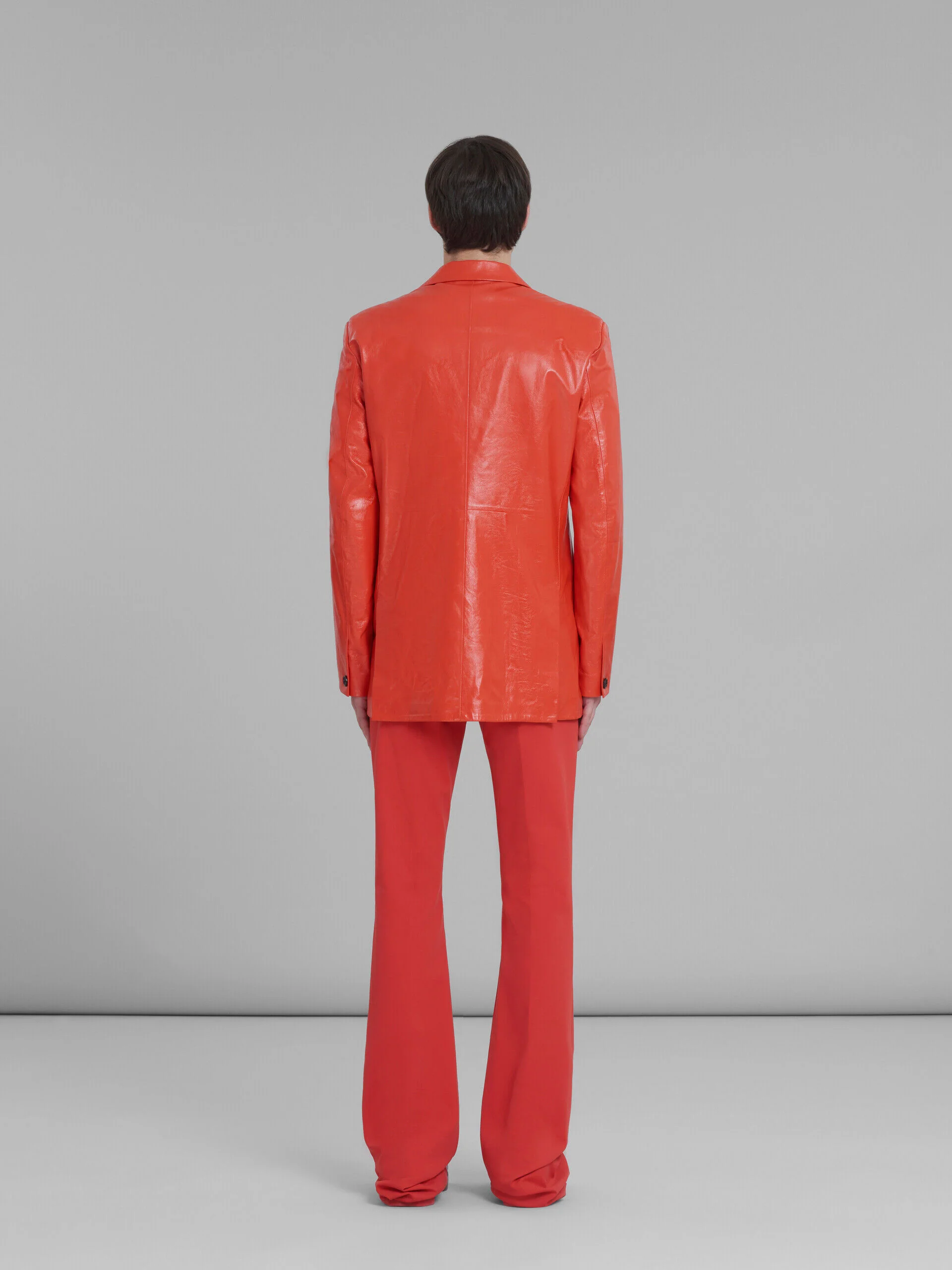 MARNI MEN'S ORANGE-RED LEATHER TAILORED JACKET - Image 3