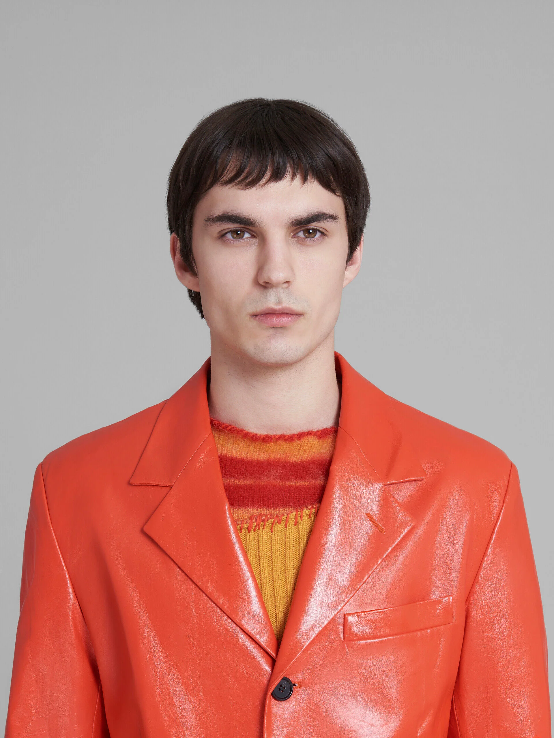 MARNI MEN'S ORANGE-RED LEATHER TAILORED JACKET - Image 4