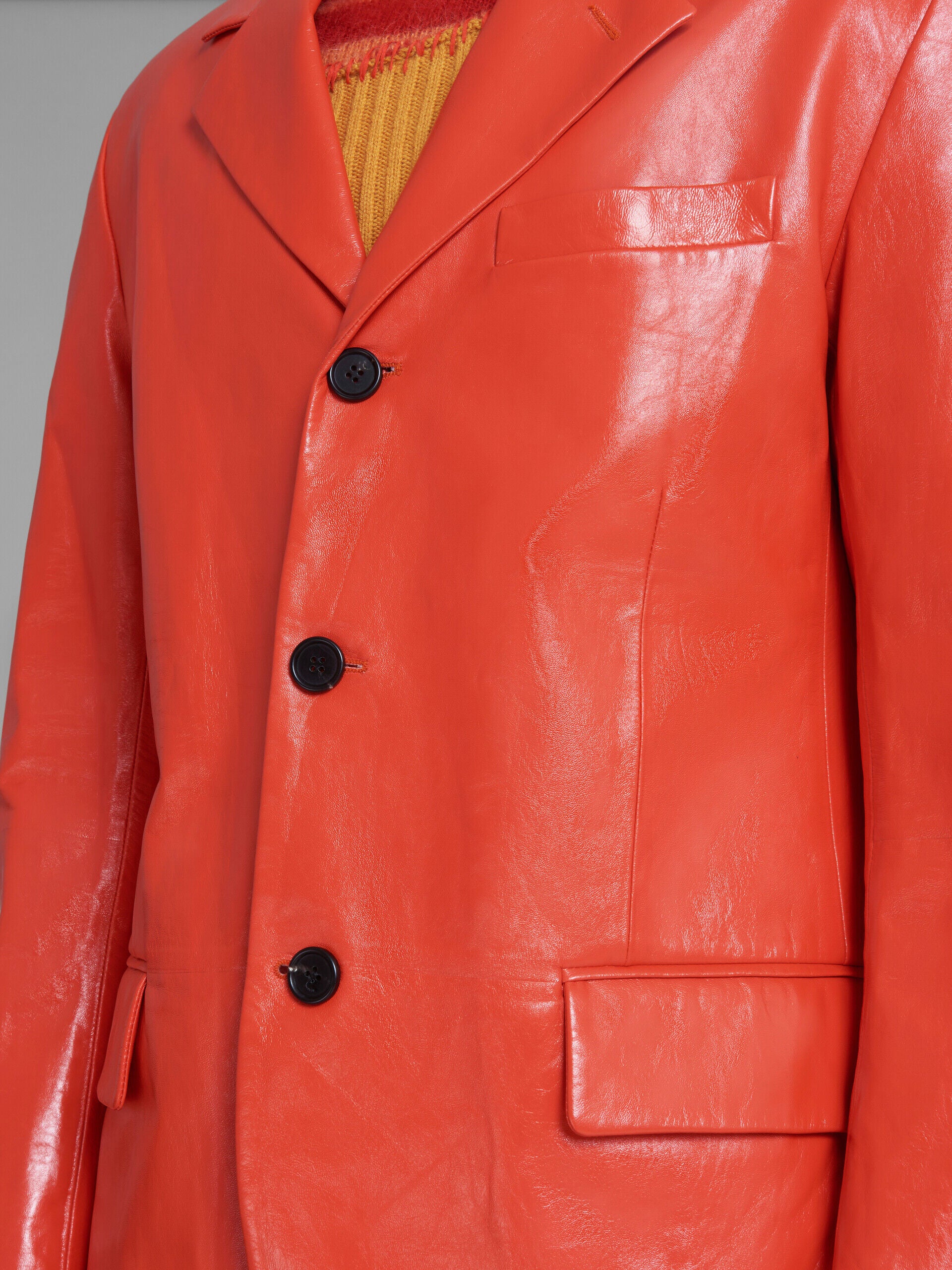 MARNI MEN'S ORANGE-RED LEATHER TAILORED JACKET - Image 5
