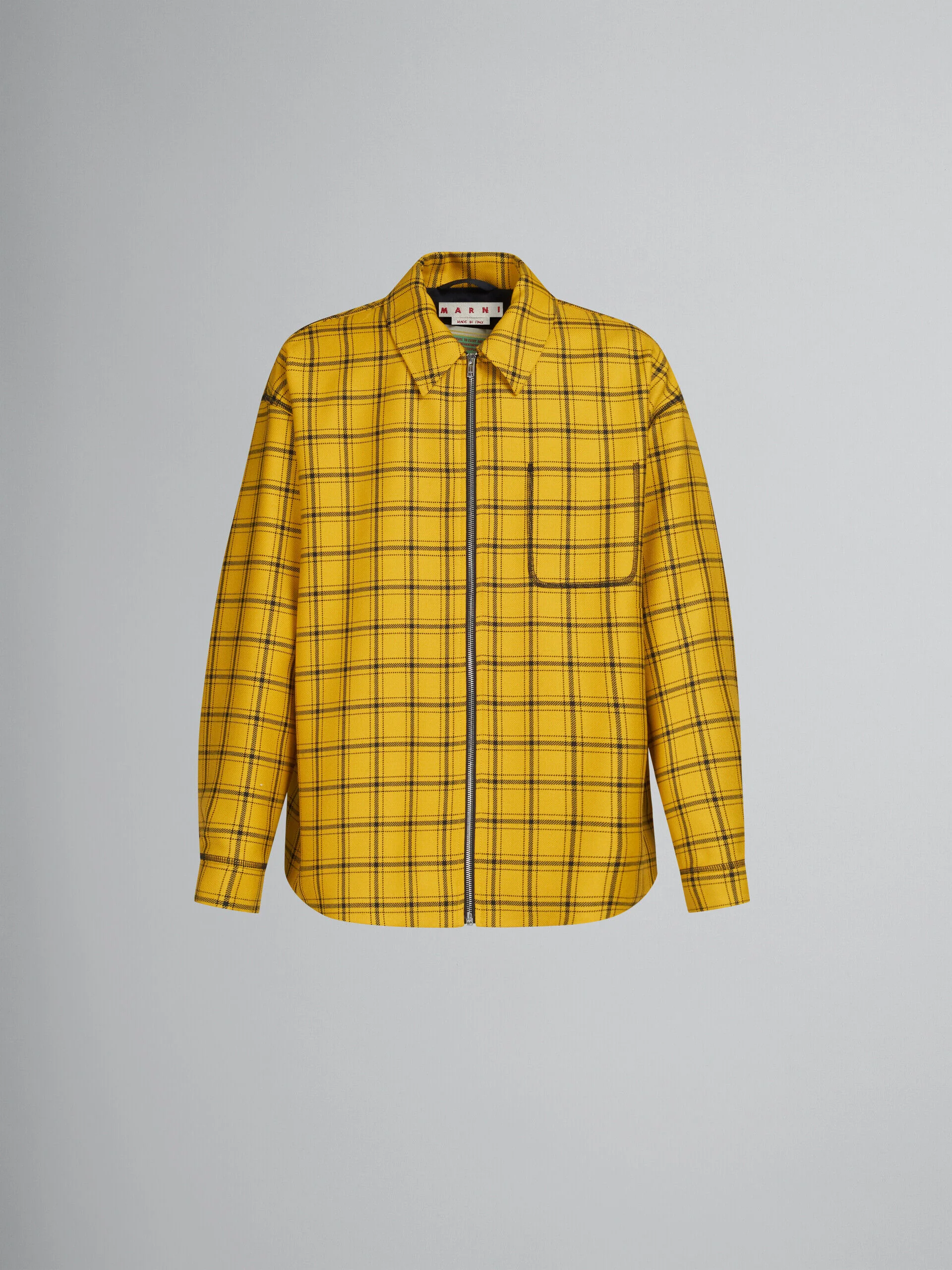 MARNI MEN'S YELLOW PLAID ZIP-UP JACKET