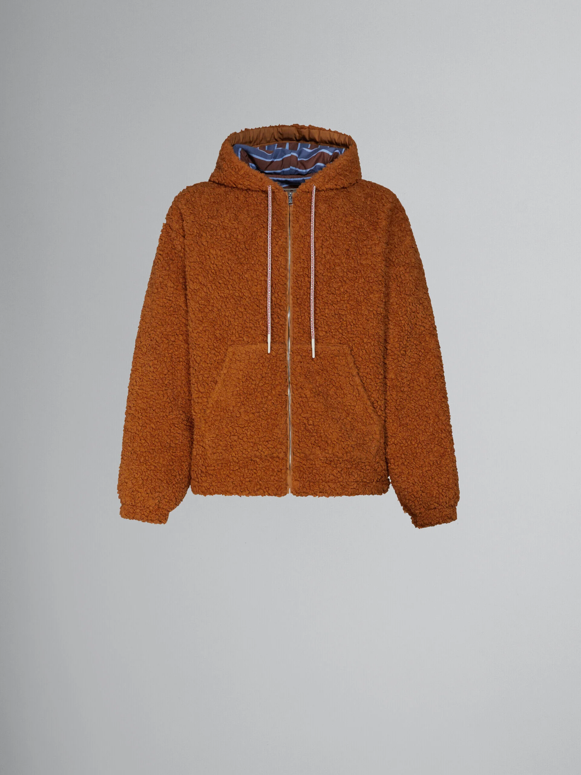 MARNI MEN'S RUST SHEARLING HOODED JACKET