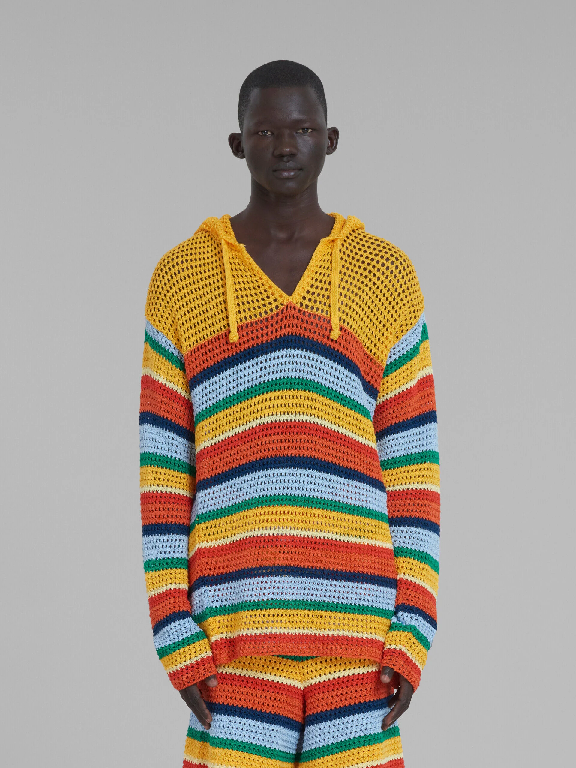 MARNI MEN'S MULTICOLOR STRIPED KNIT HOODIE SWEATER - Image 2