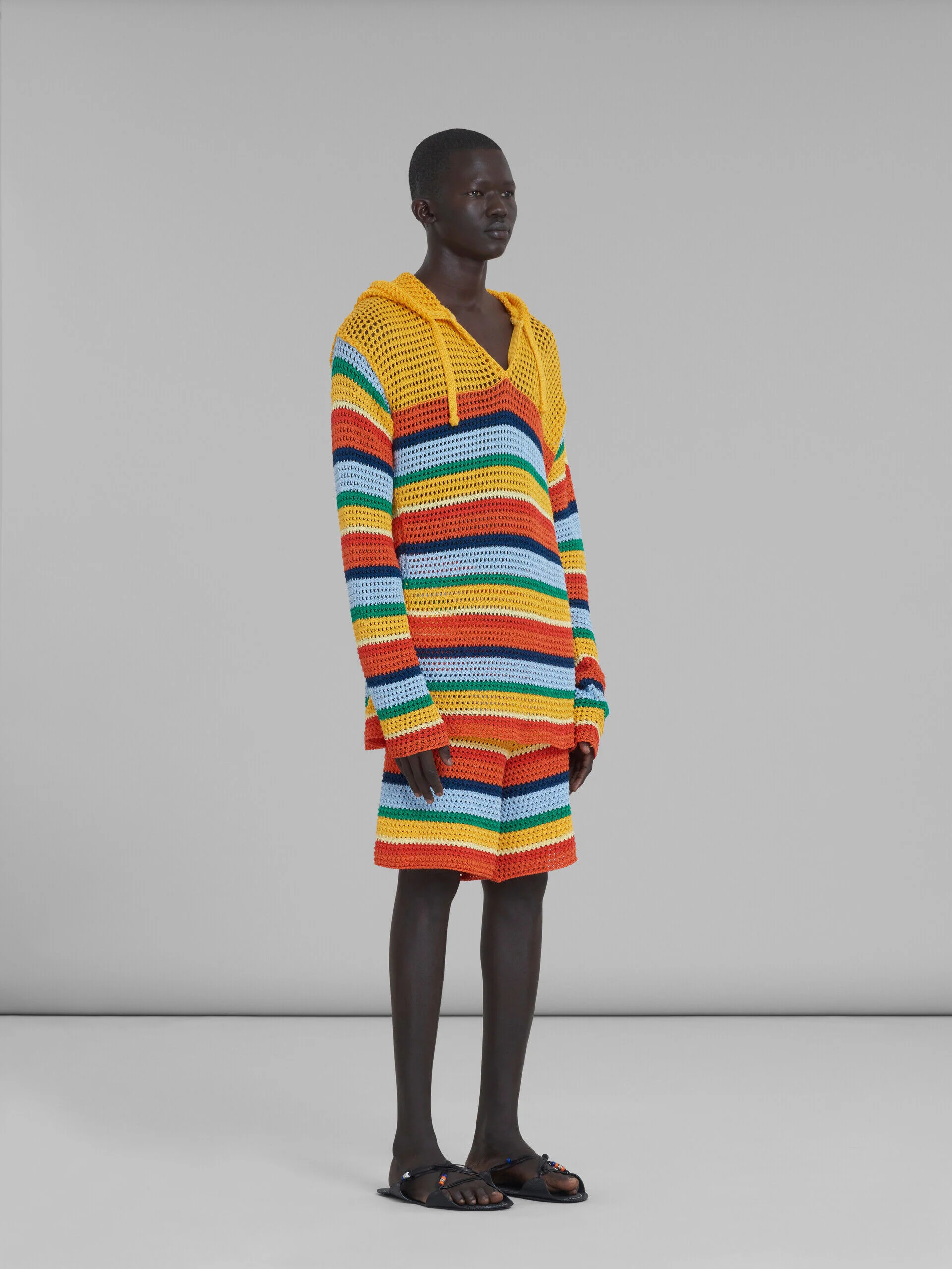 MARNI MEN'S MULTICOLOR STRIPED KNIT HOODIE SWEATER - Image 5