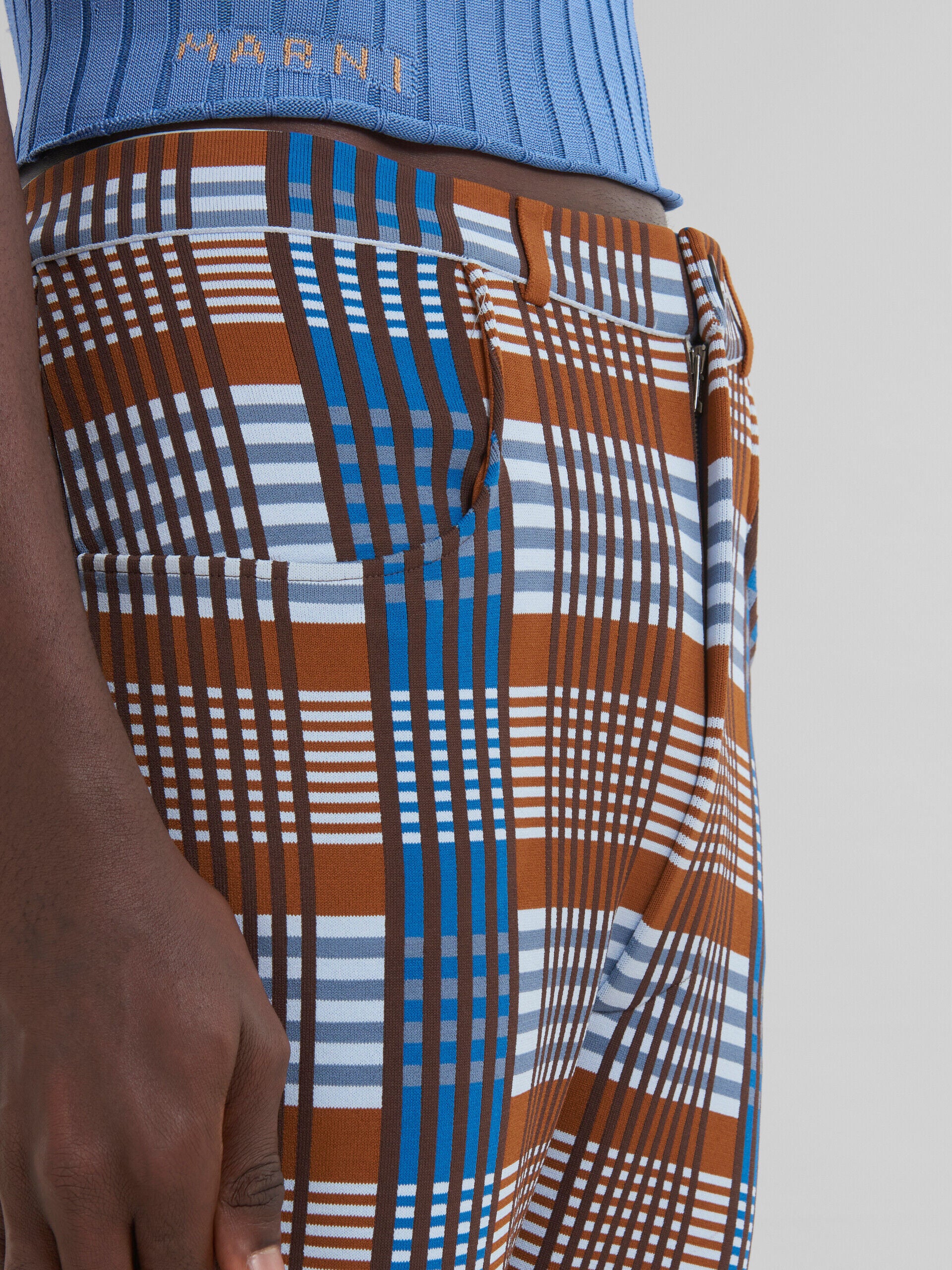 MARNI MEN'S BROWN BLUE PLAID FLARED TROUSERS - Image 4