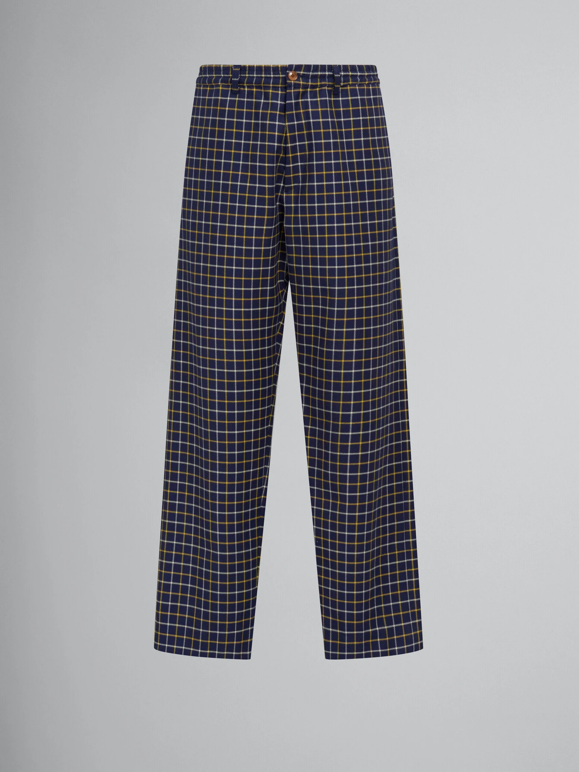 MARNI MEN'S NAVY PLAID WIDE-LEG TROUSERS