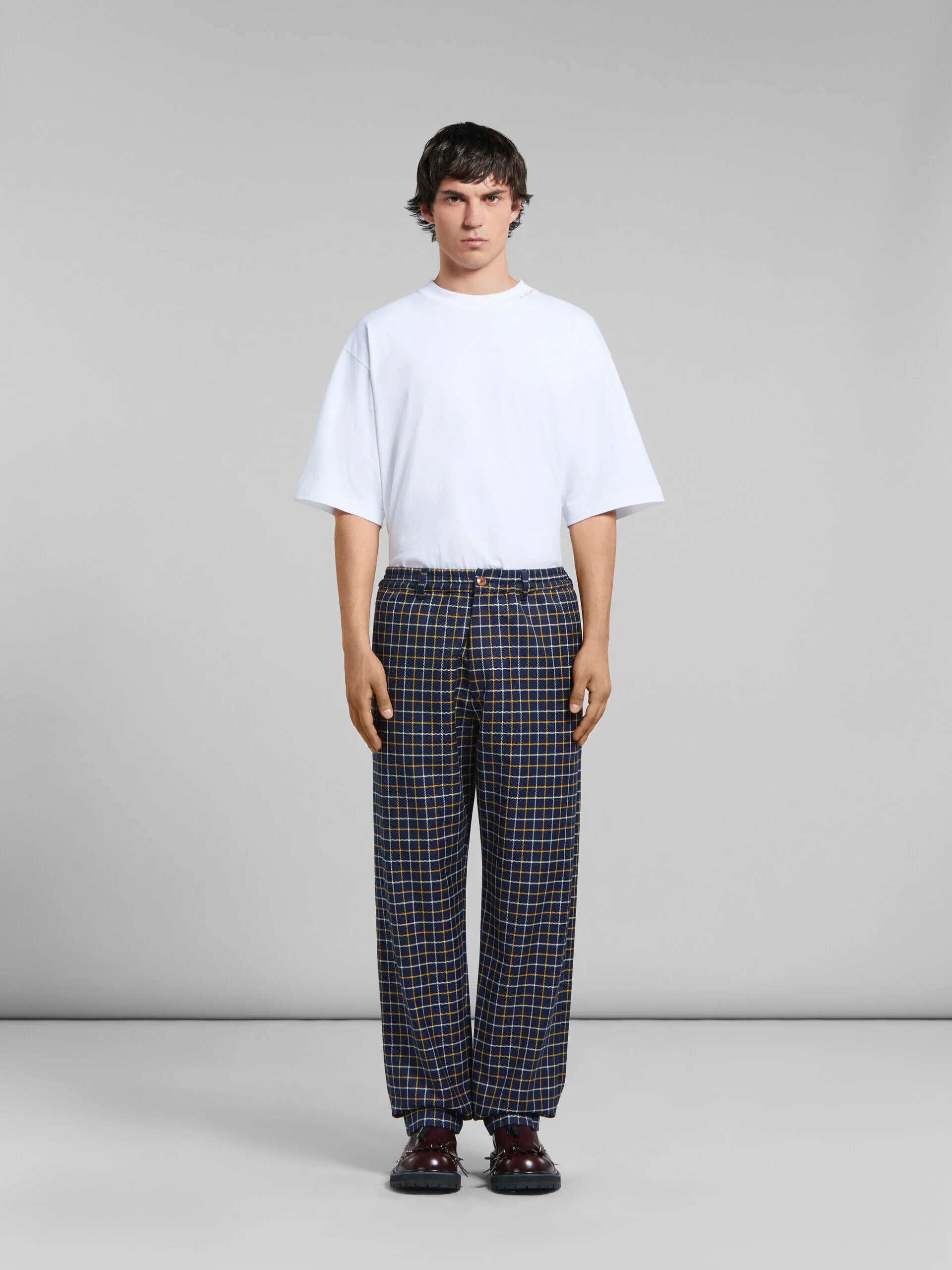 MARNI MEN'S NAVY PLAID WIDE-LEG TROUSERS - Image 2