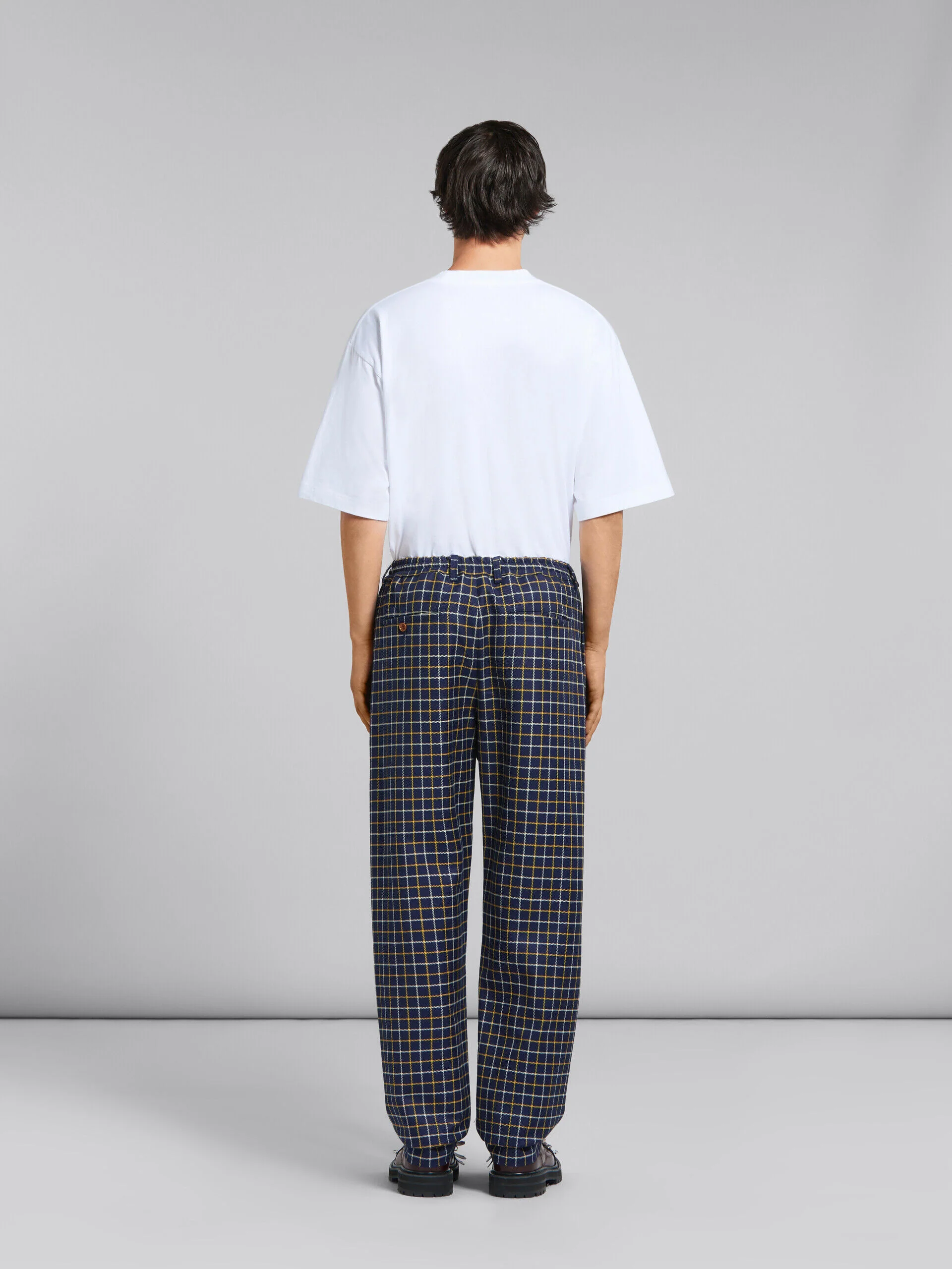 MARNI MEN'S NAVY PLAID WIDE-LEG TROUSERS - Image 3