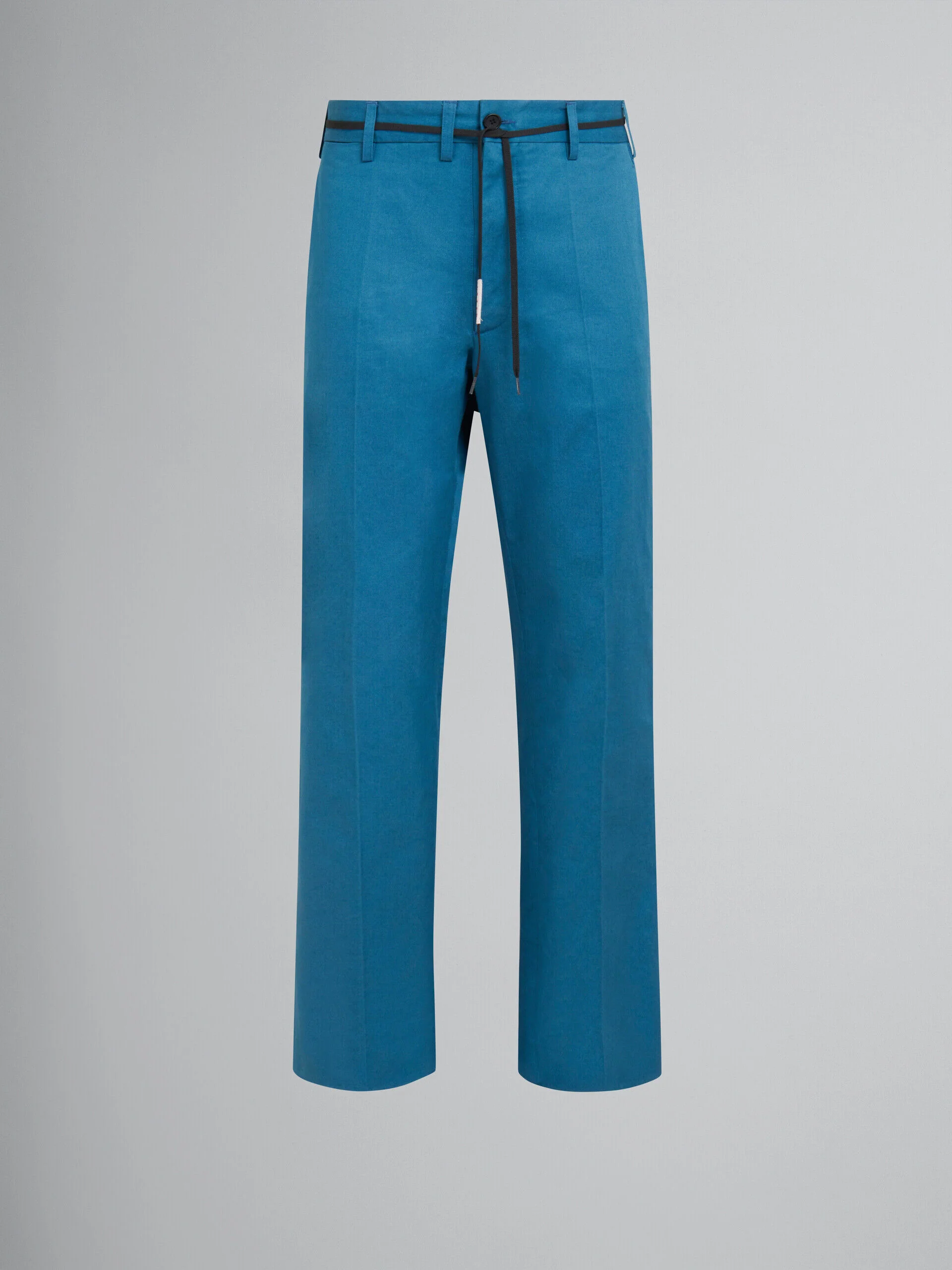 MARNI MEN'S BLUE WIDE-LEG TROUSERS WITH BELT DETAIL