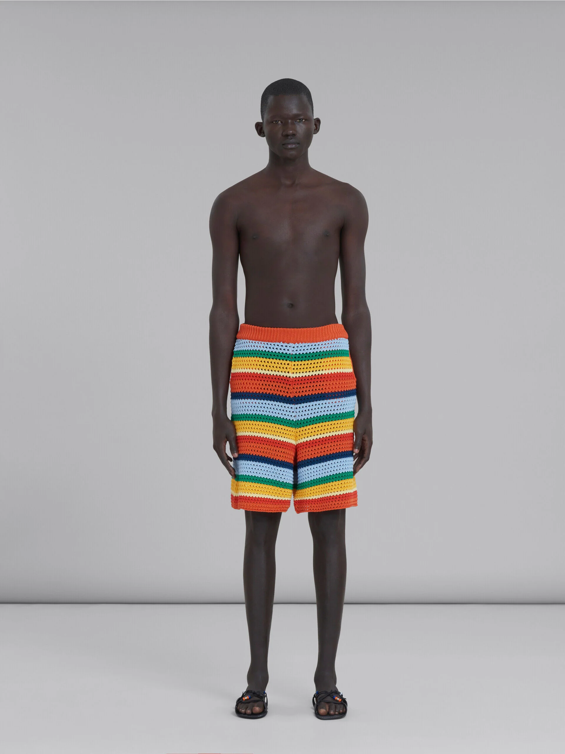 MARNI MEN'S MULTICOLOR STRIPED CROCHET SHORTS - Image 2