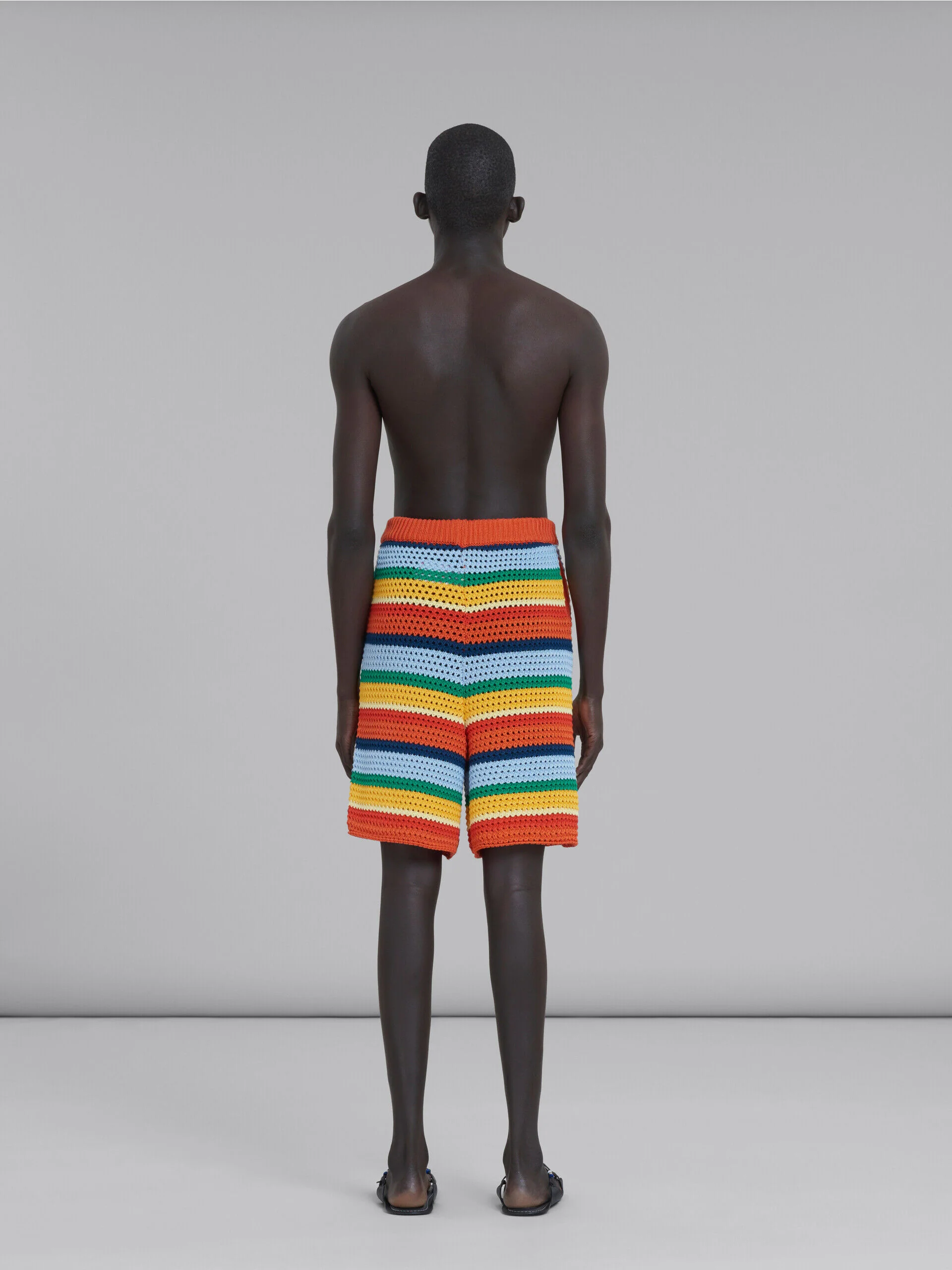 MARNI MEN'S MULTICOLOR STRIPED CROCHET SHORTS - Image 3
