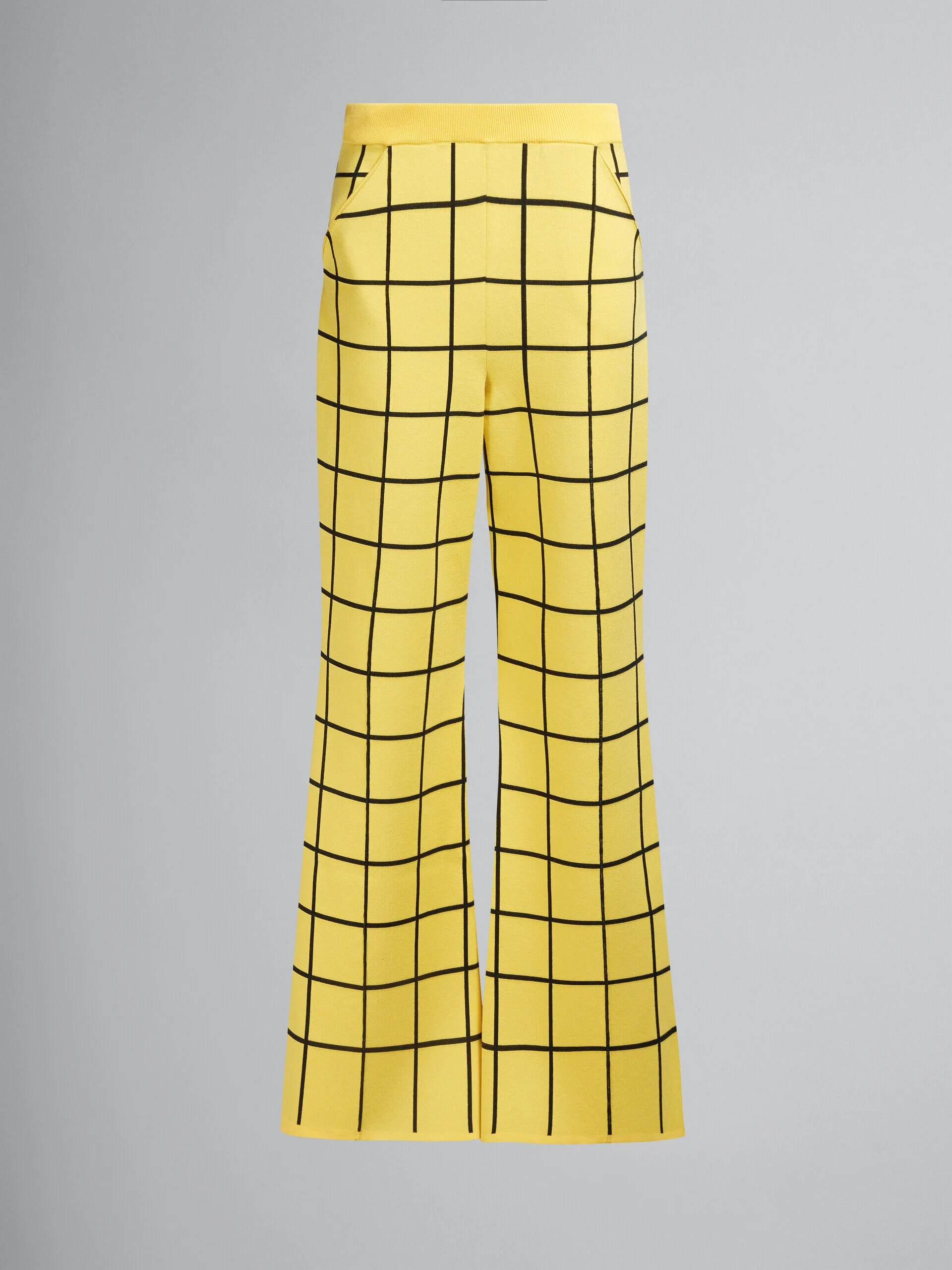 MARNI MEN'S YELLOW GRID PATTERN FLARED TROUSERS