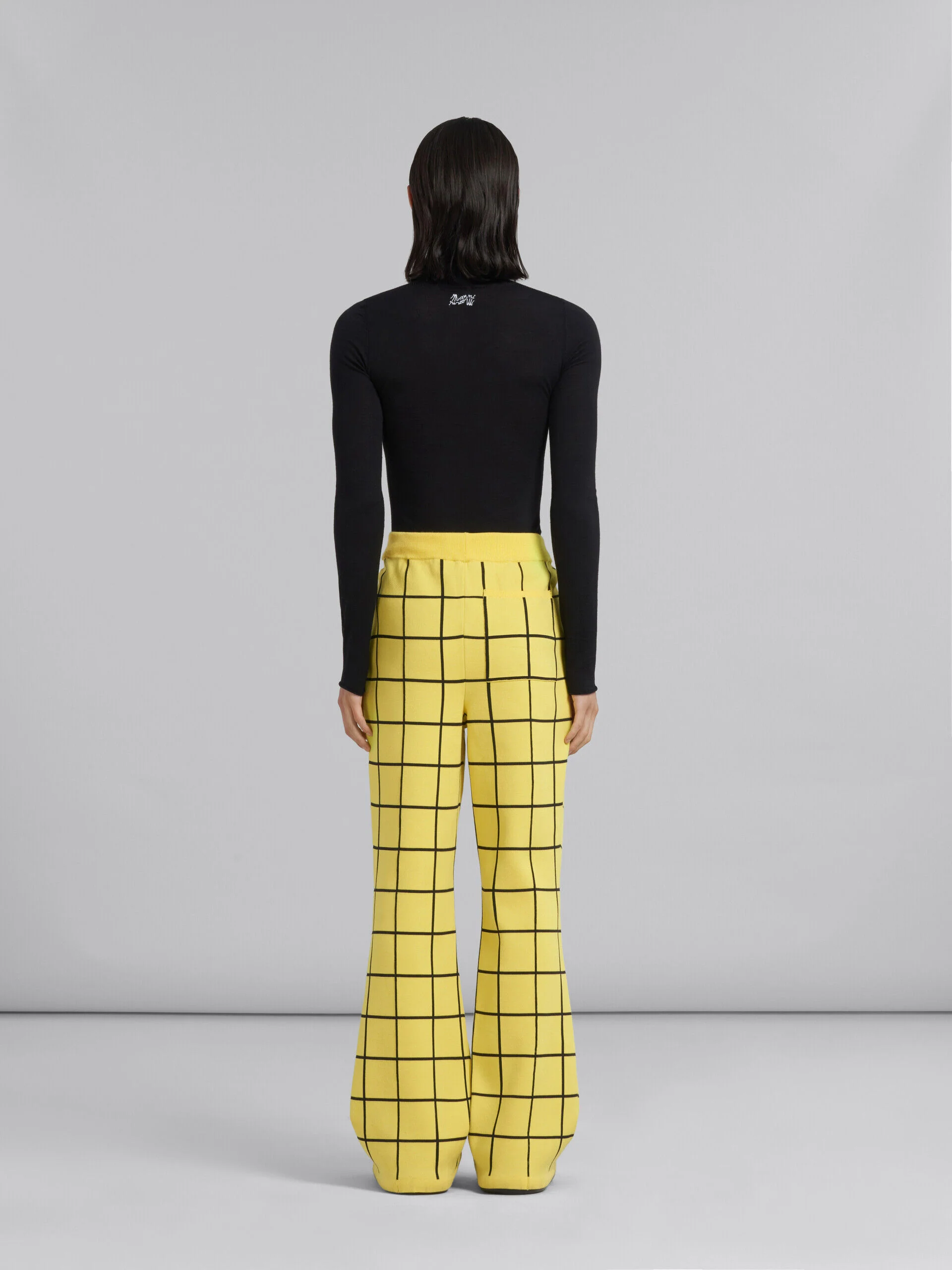 MARNI MEN'S YELLOW GRID PATTERN FLARED TROUSERS - Image 3