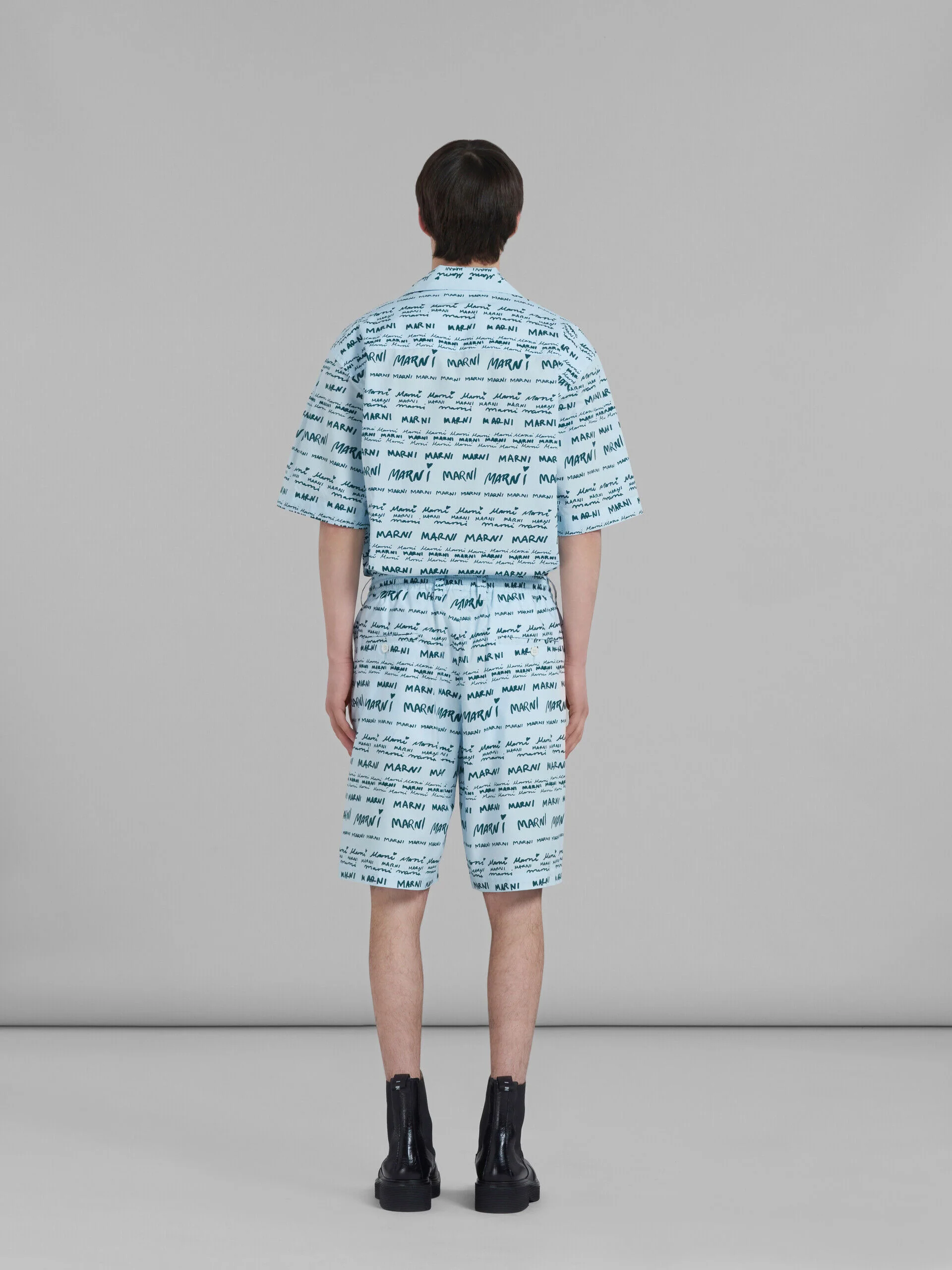 MARNI MEN'S LIGHT BLUE PATTERNED TAILORED SHORTS - Image 3
