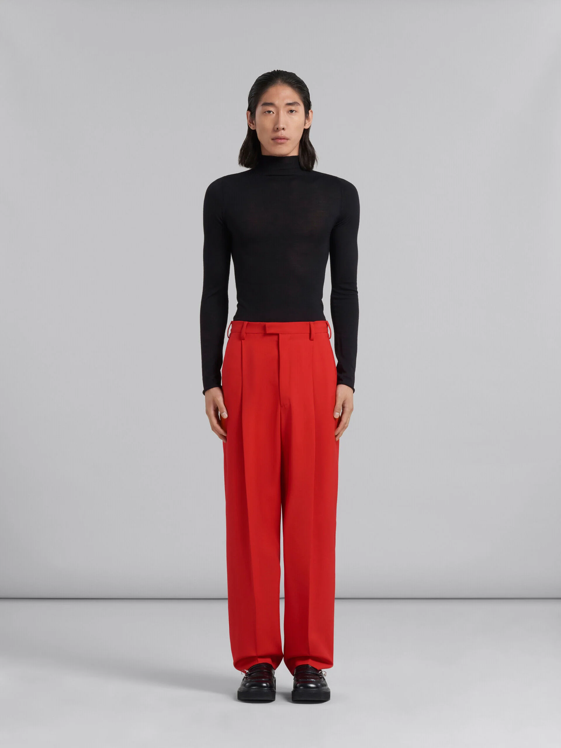 MARNI MEN'S RED TAILORED TROUSERS WITH PLEATS - Image 2