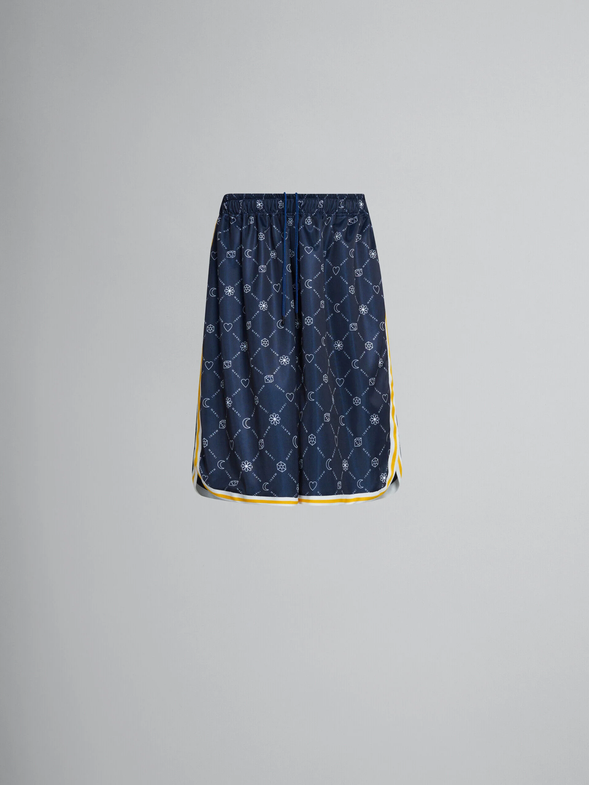 MARNI MEN'S NAVY PATTERNED SHORTS WITH TRIM