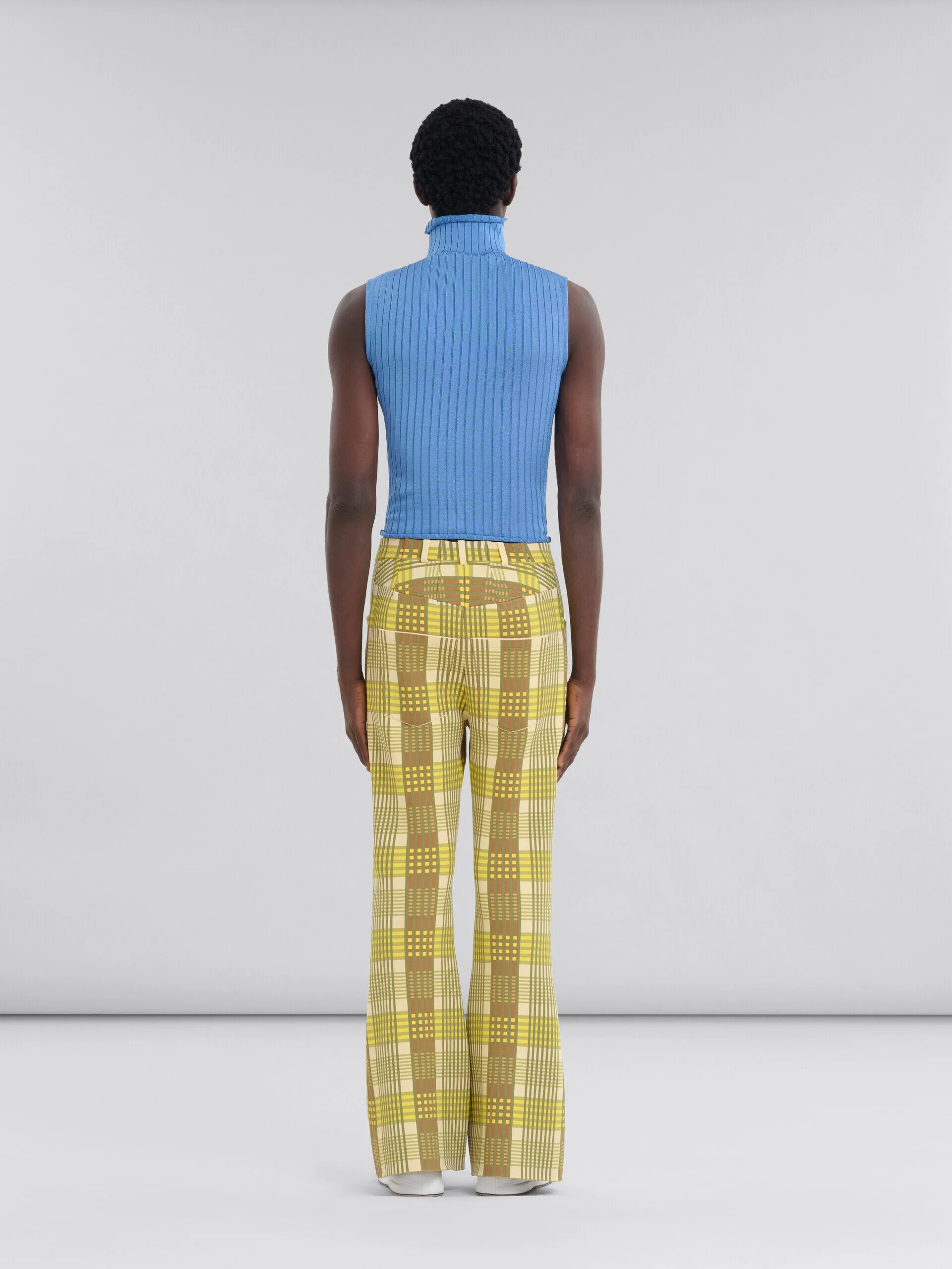 MARNI MEN'S YELLOW PLAID FLARED TROUSERS - Image 3