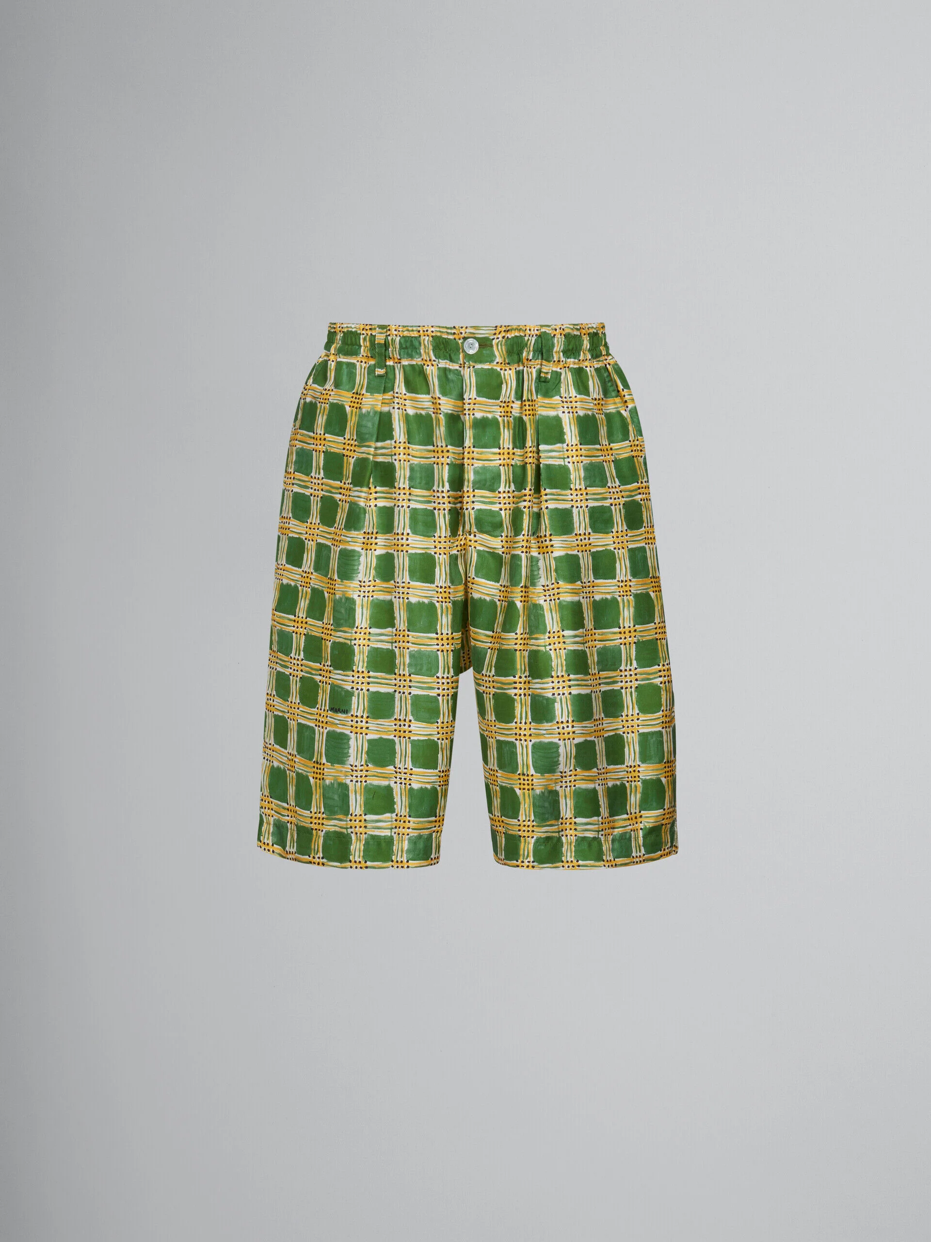 MARNI MEN'S GREEN YELLOW CHECKERED TAILORED SHORTS