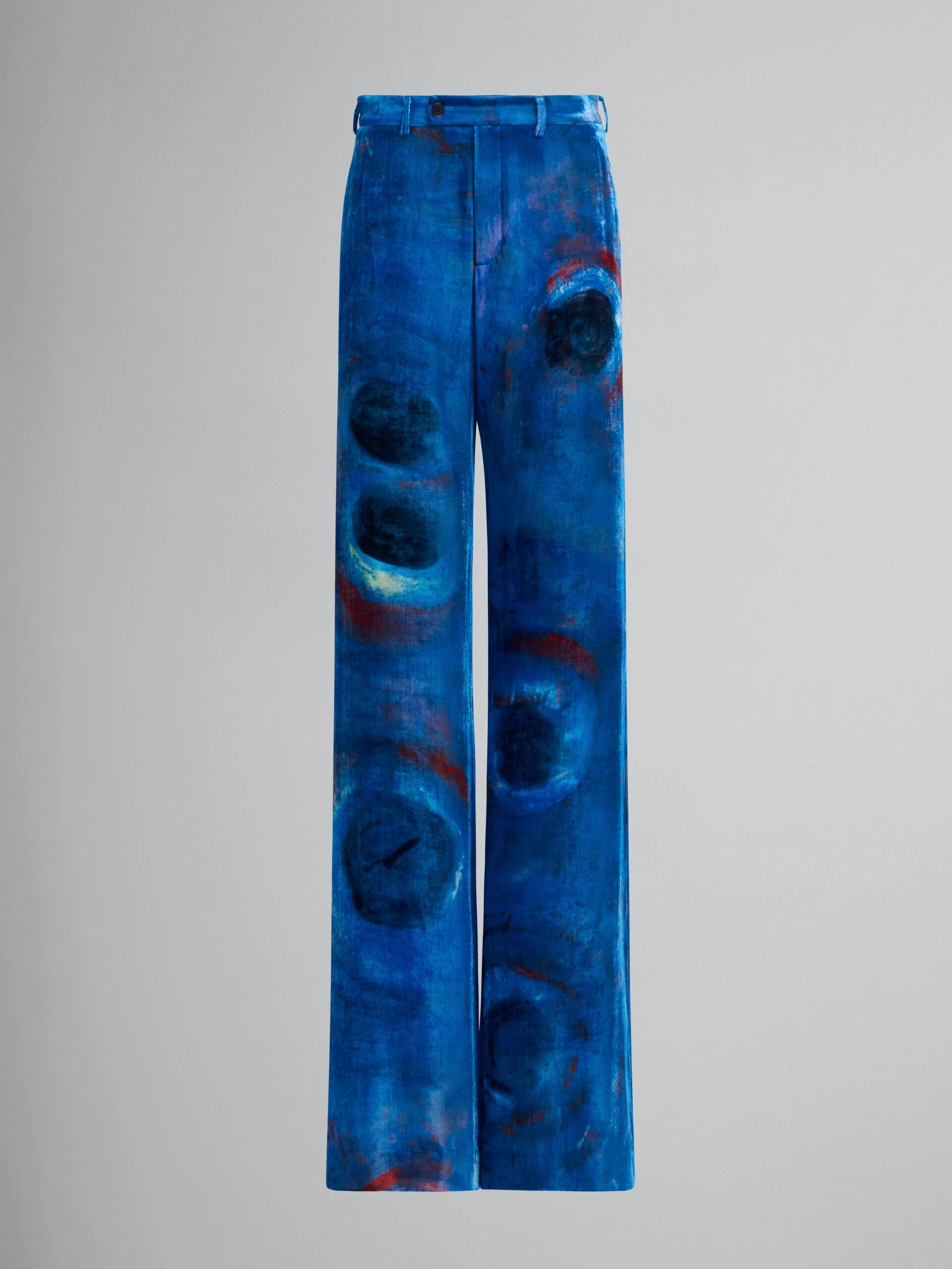 MARNI MEN'S COBALT WIDE-LEG ABSTRACT PRINT TROUSERS